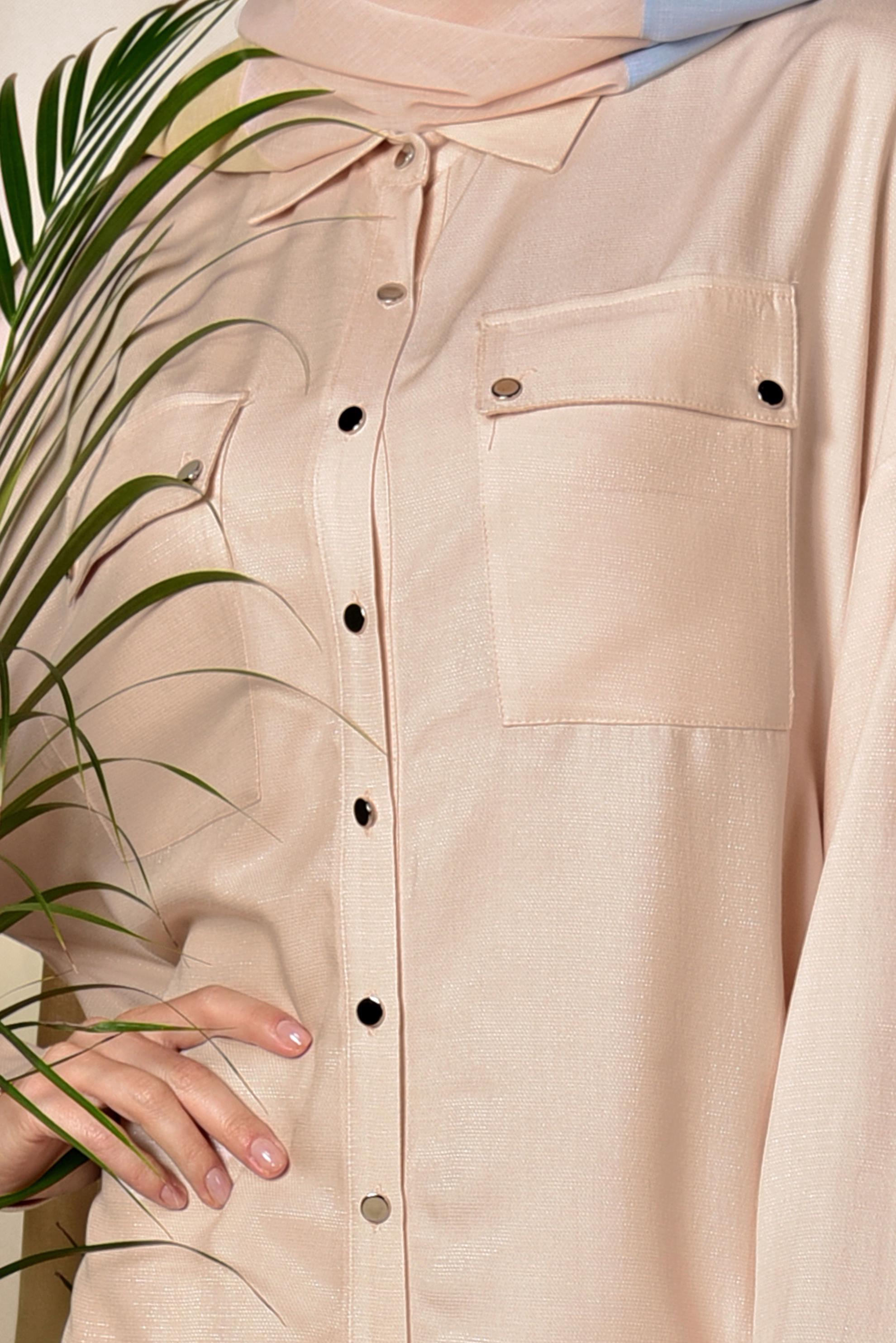 Tesettür giyim PUDRA ÇITÇITLI ASİMETRİK TUNİK 4855