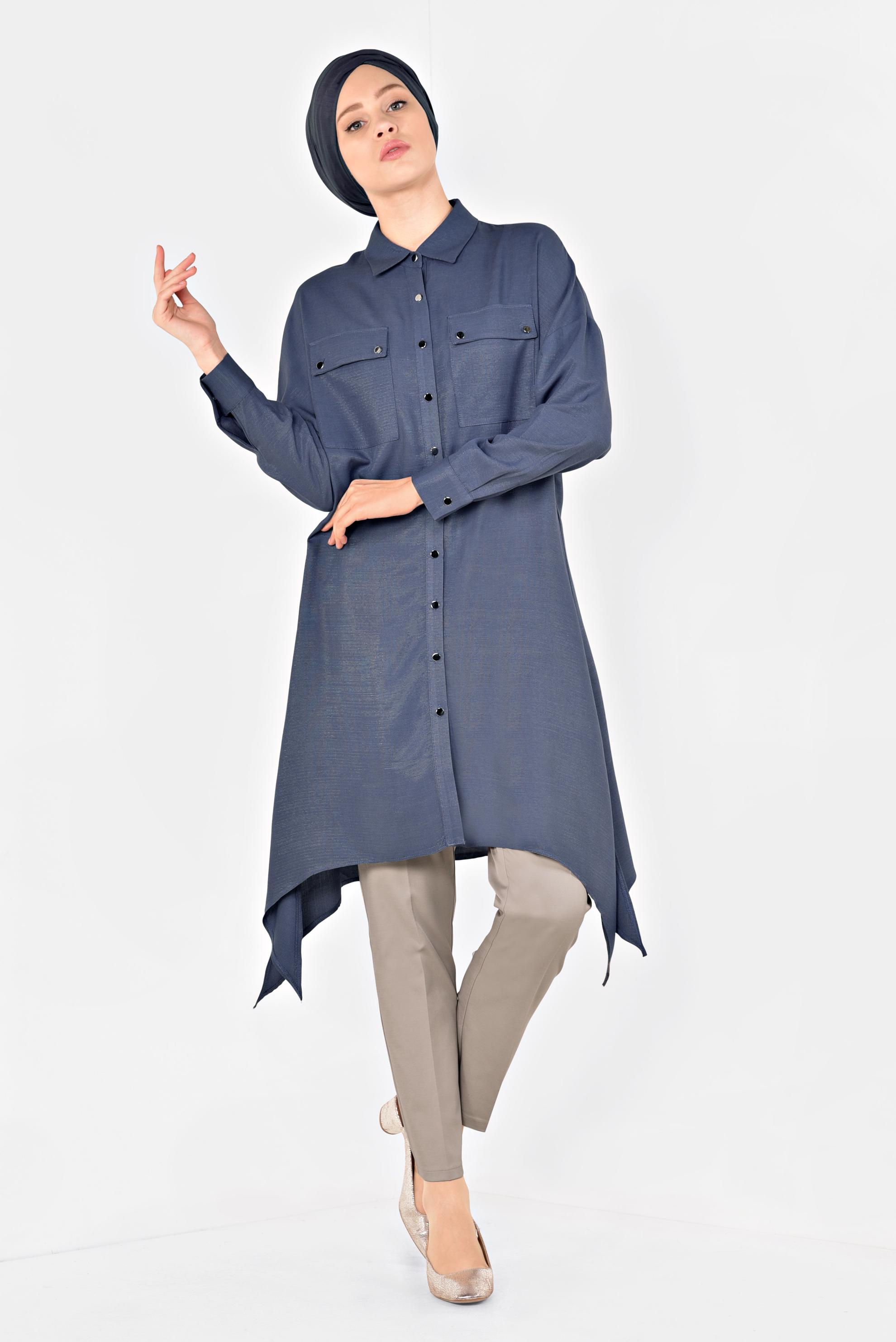 Hijab clothing GREY SNAP FASTENER TUNIC 4855