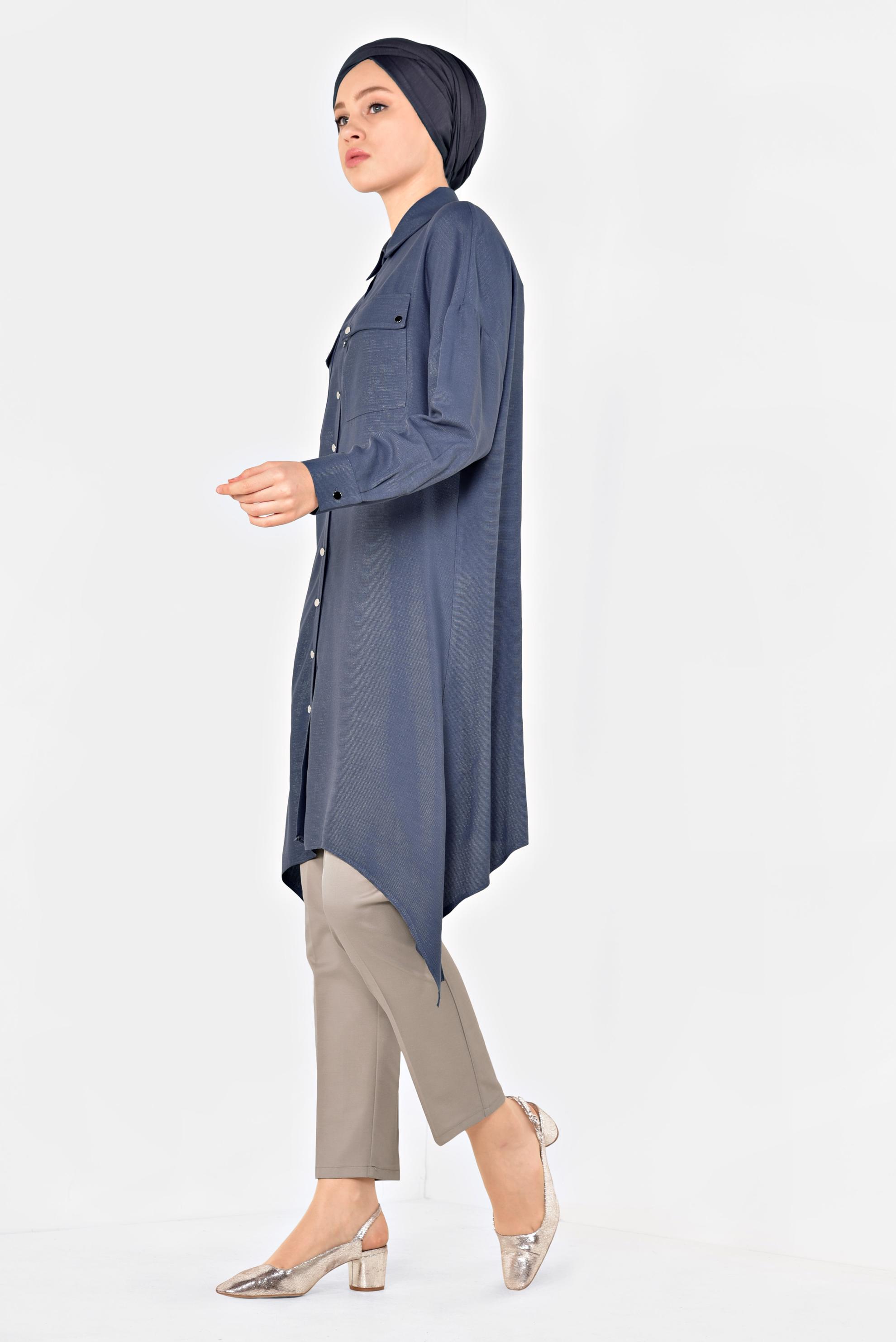 Hijab clothing GREY SNAP FASTENER TUNIC 4855