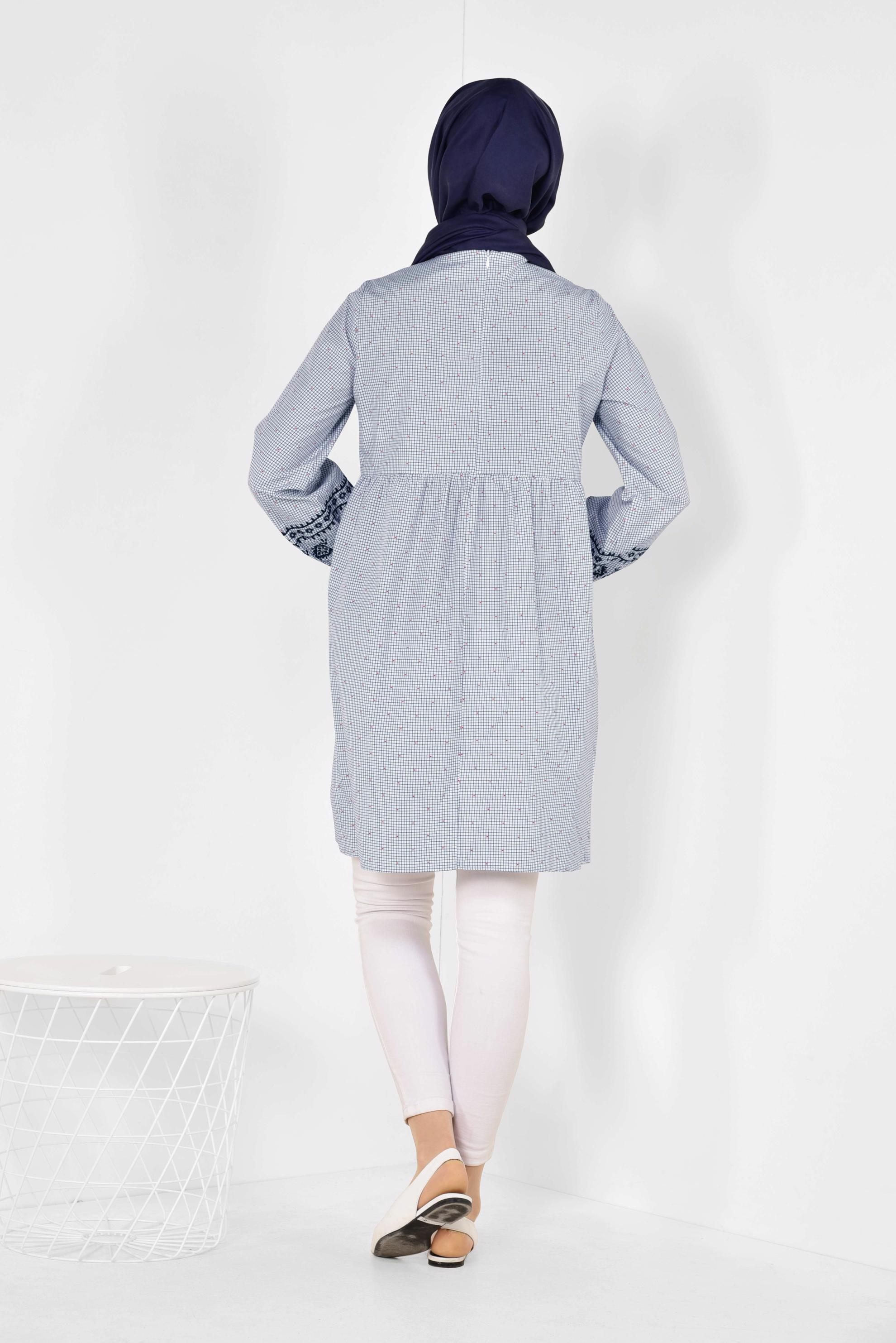 Tesettür giyim BEJ İŞLEMELİ PAMUKLU TUNİK 4857