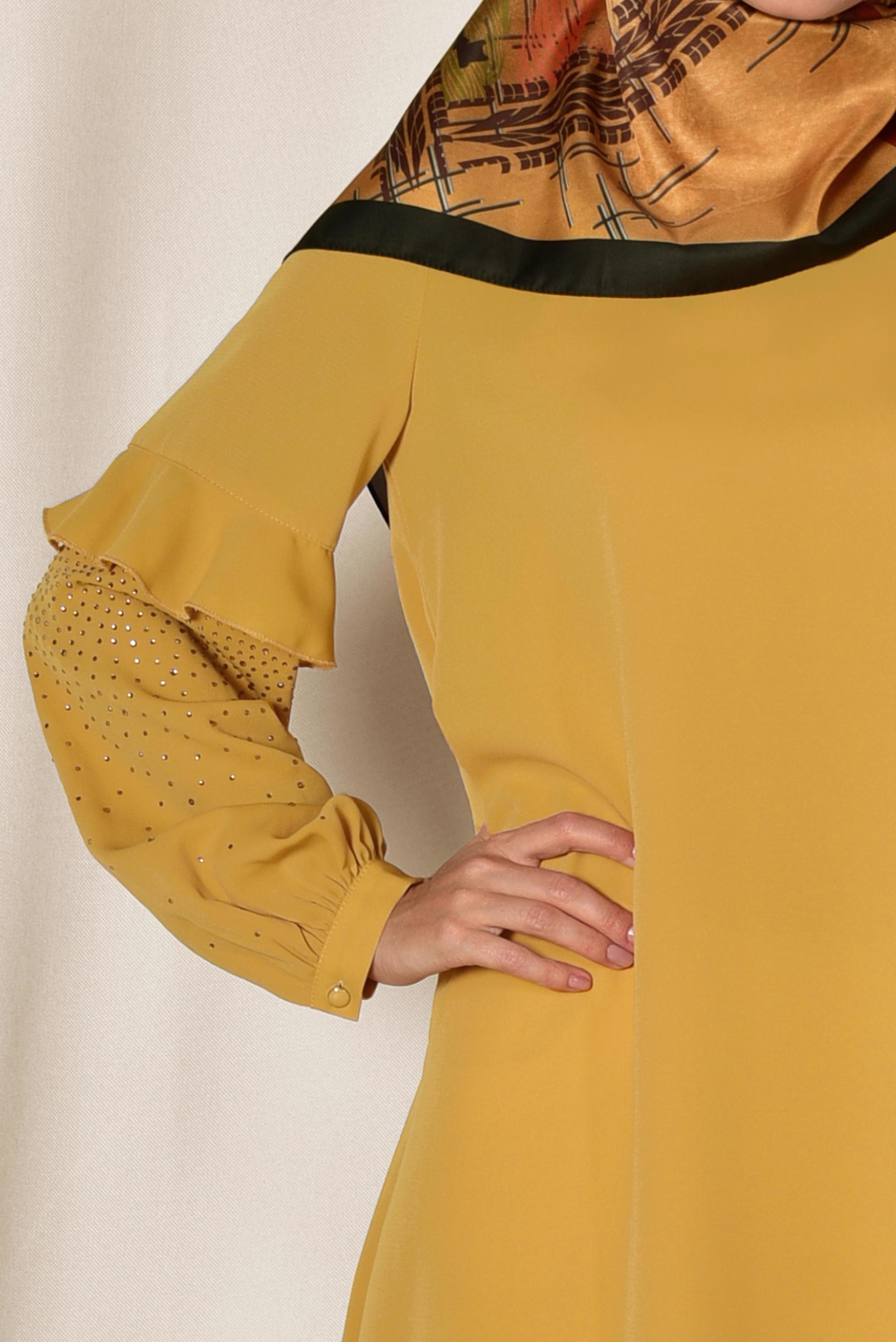 Tesettür giyim SARI KOLLARI TAŞ DETAYLI TUNİK 4858