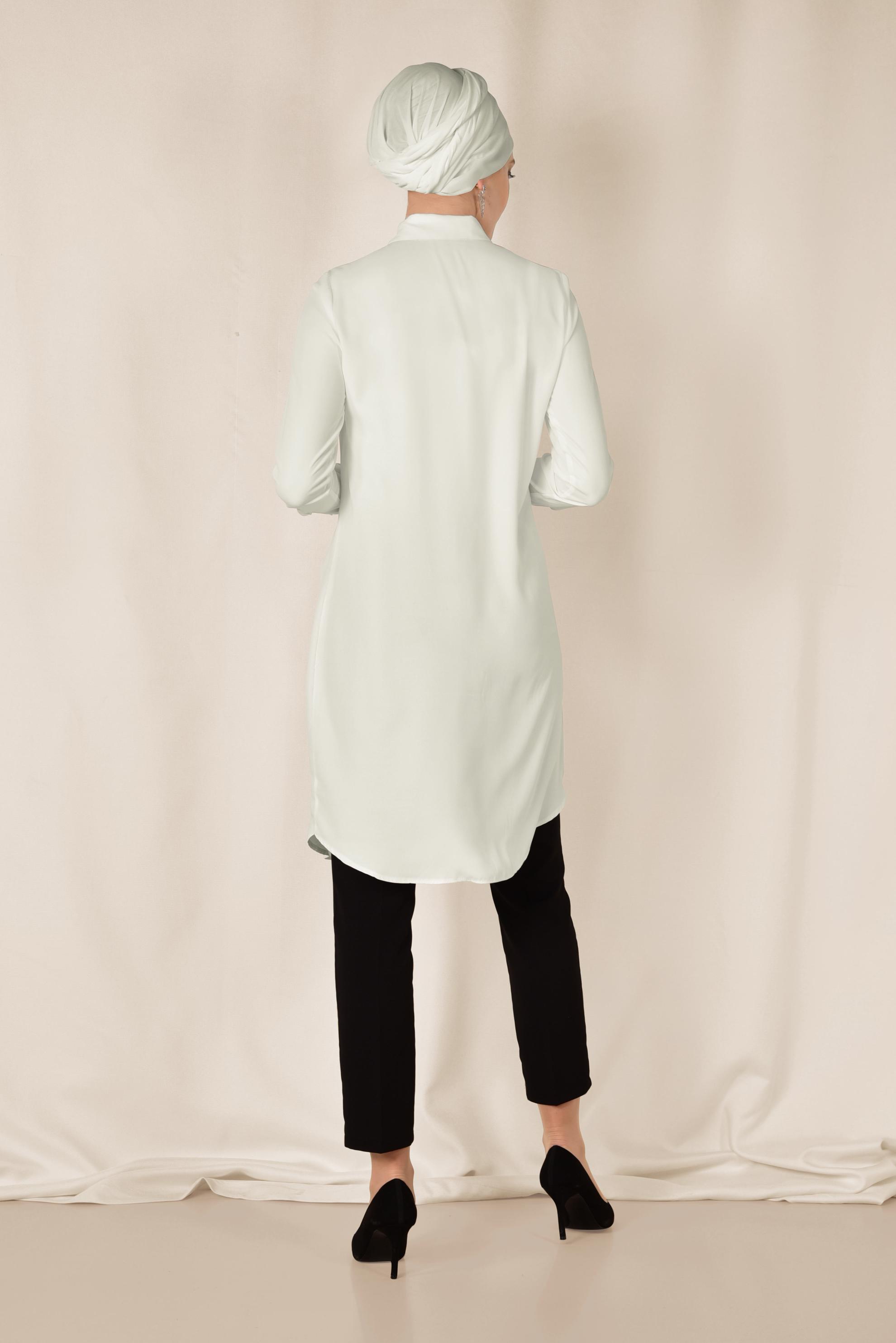 Tesettür giyim BEYAZ KLASİK KESİM ERKEK YAKA TUNİK 4859