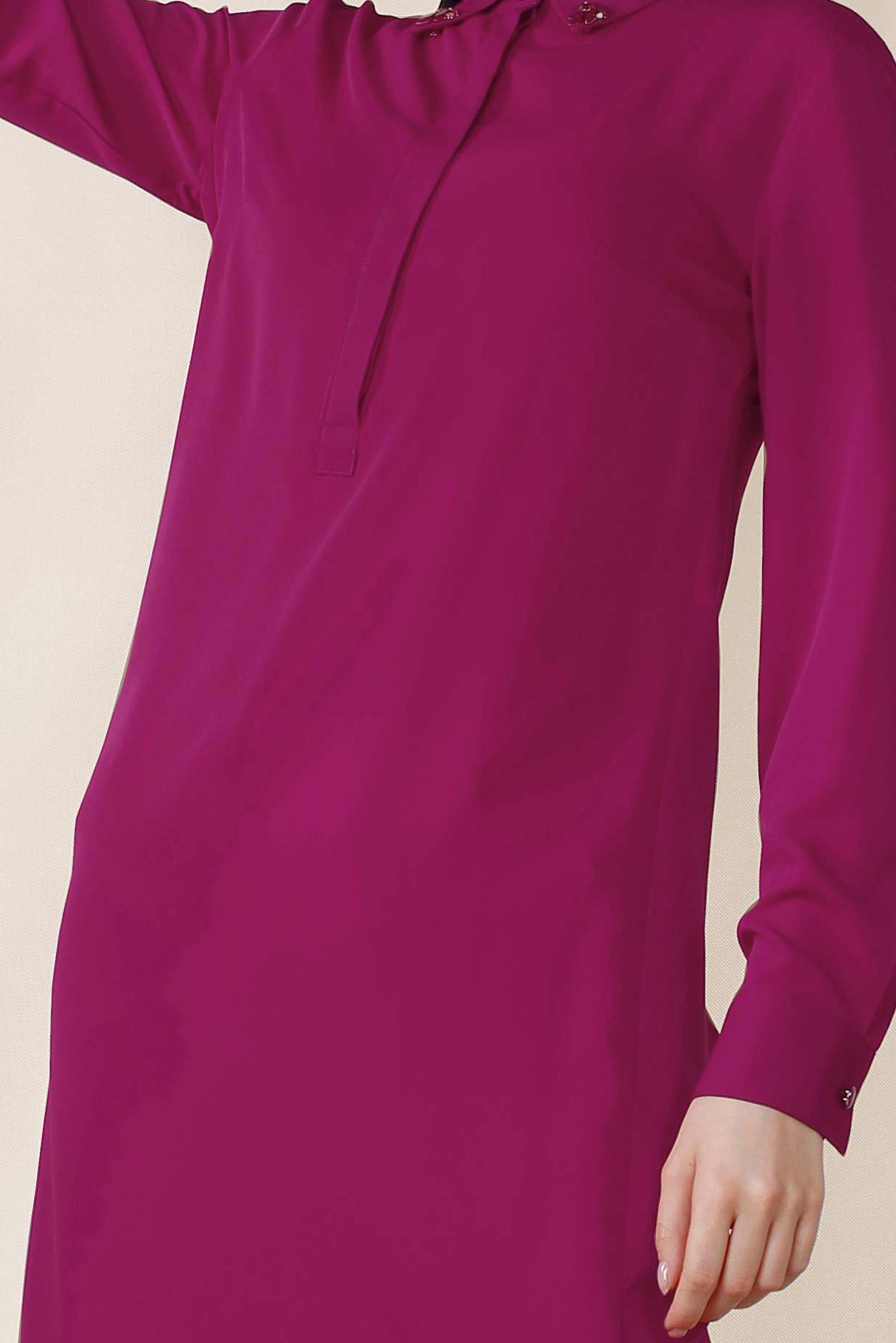 Tesettür giyim FUŞYA KLASİK KESİM ERKEK YAKA TUNİK 4859