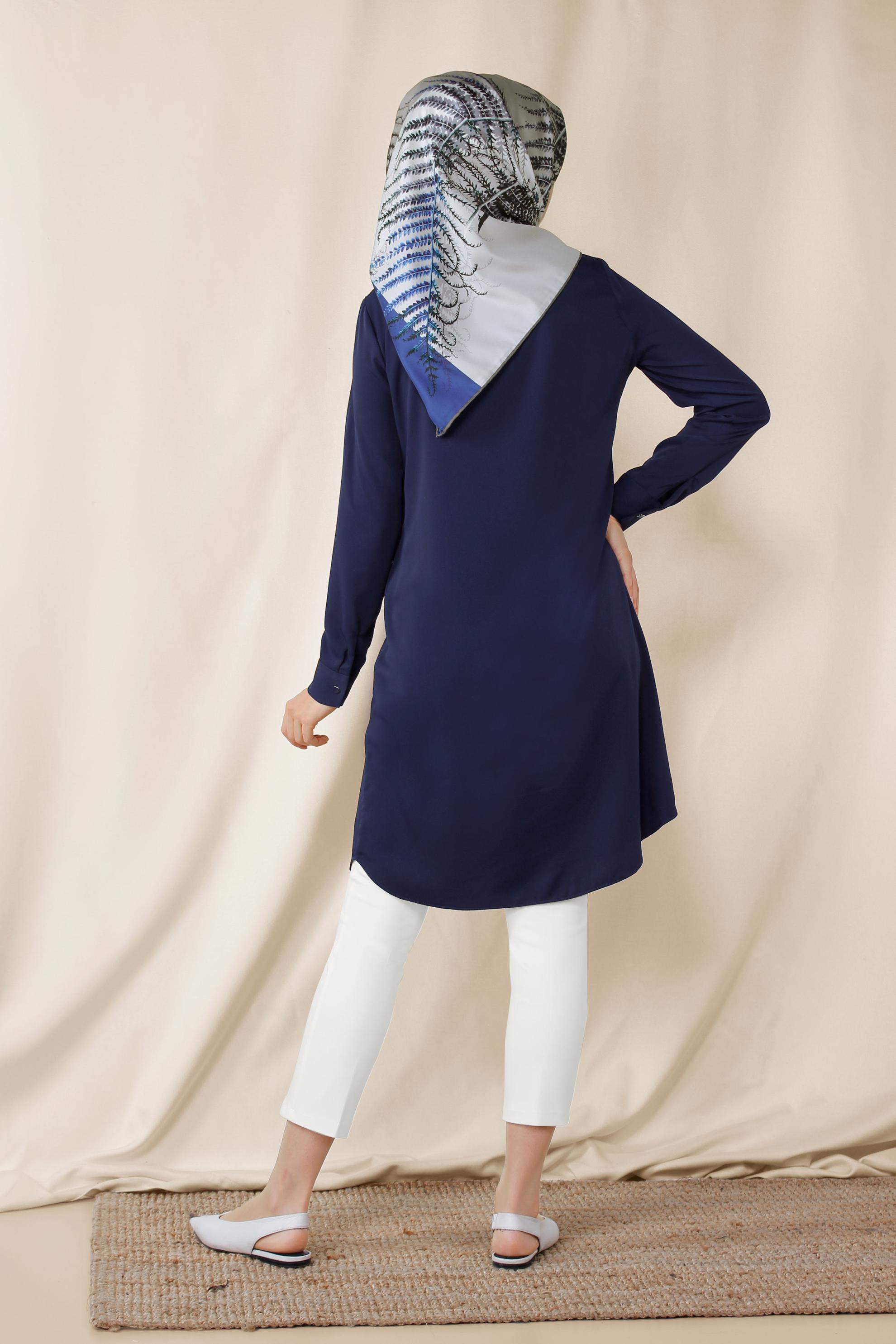 Tesettür giyim LACİVERT KLASİK KESİM ERKEK YAKA TUNİK 4859