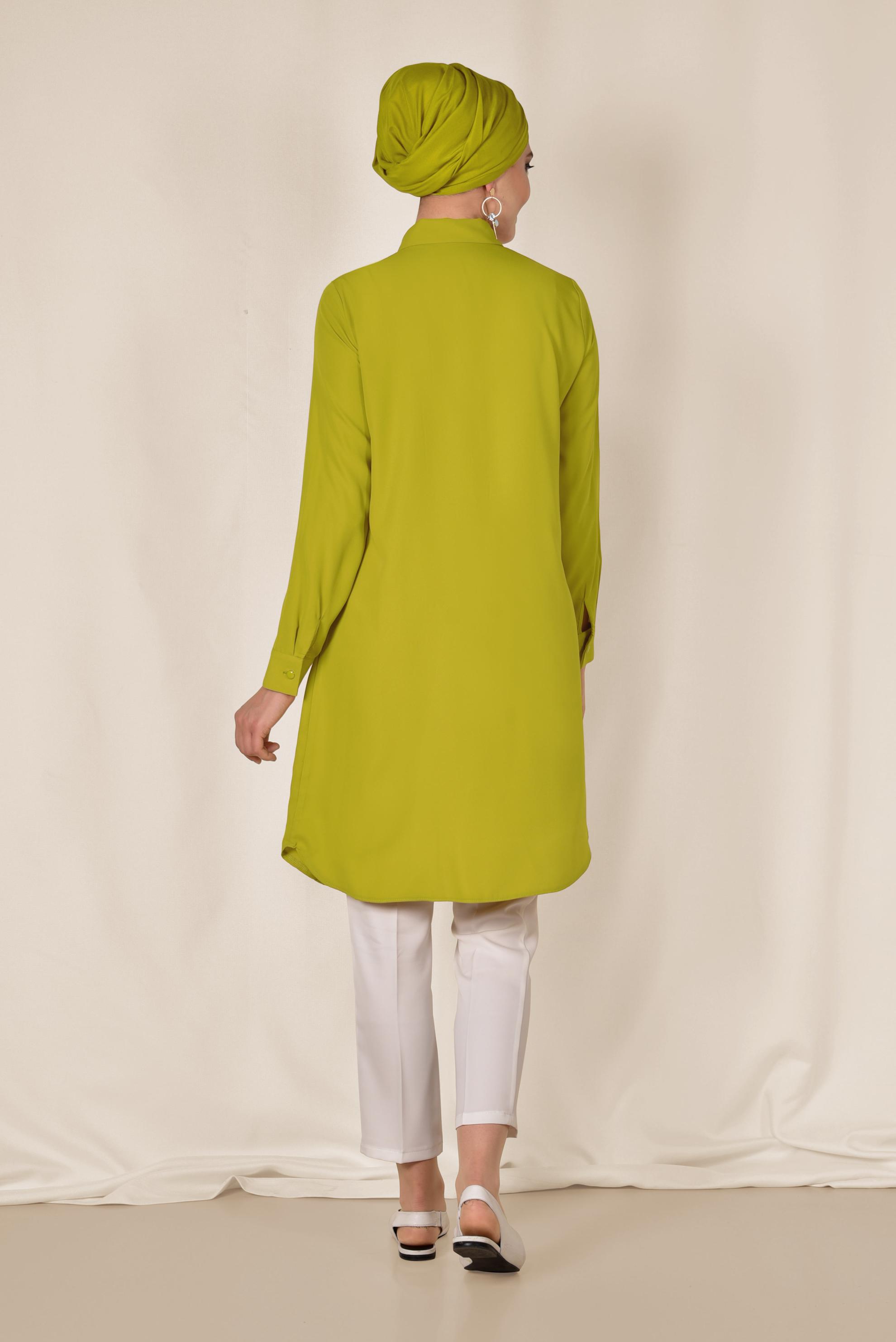 Tesettür giyim YEŞİL KLASİK KESİM ERKEK YAKA TUNİK 4859