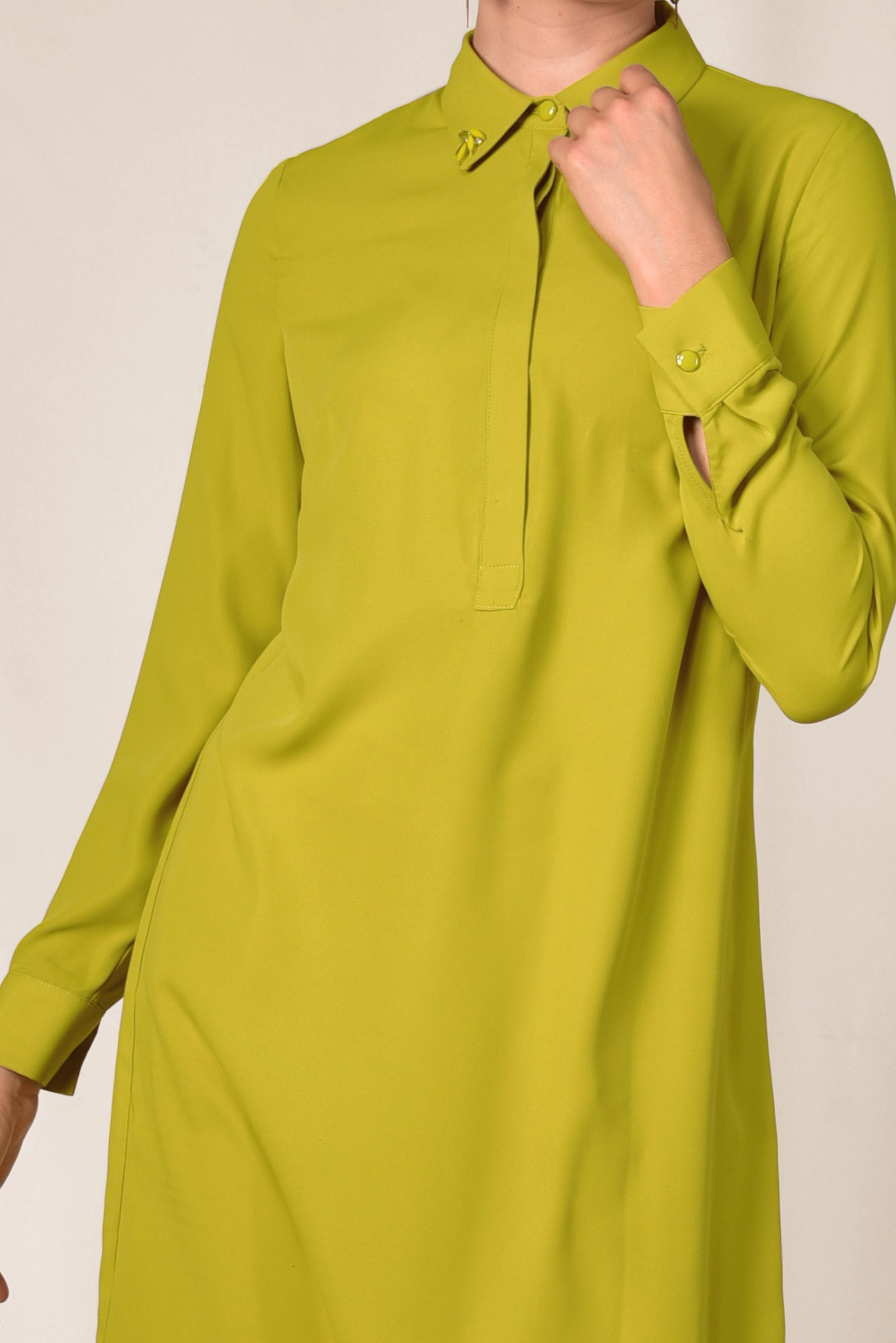 Tesettür giyim YEŞİL KLASİK KESİM ERKEK YAKA TUNİK 4859