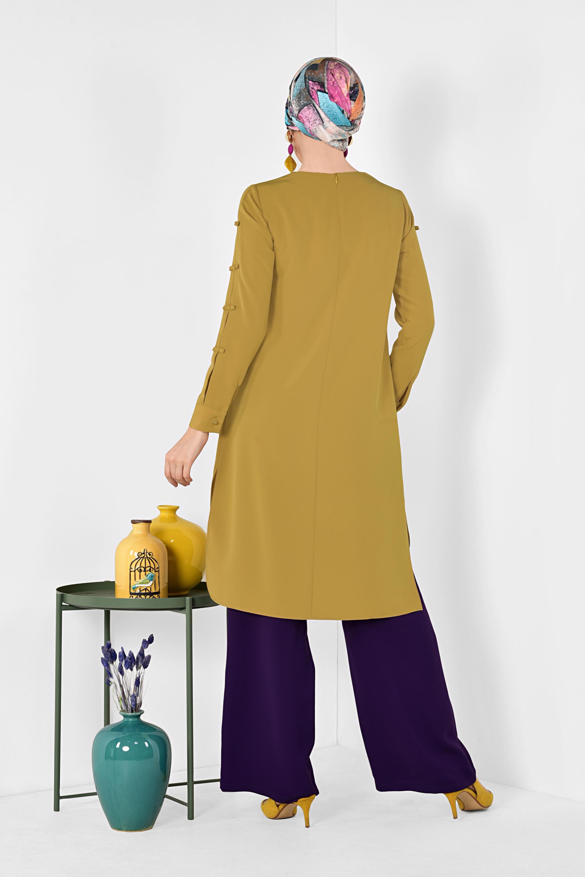 Tesettür giyim SARI ASİMETRİK KESİM UZUN TUNİK 4861