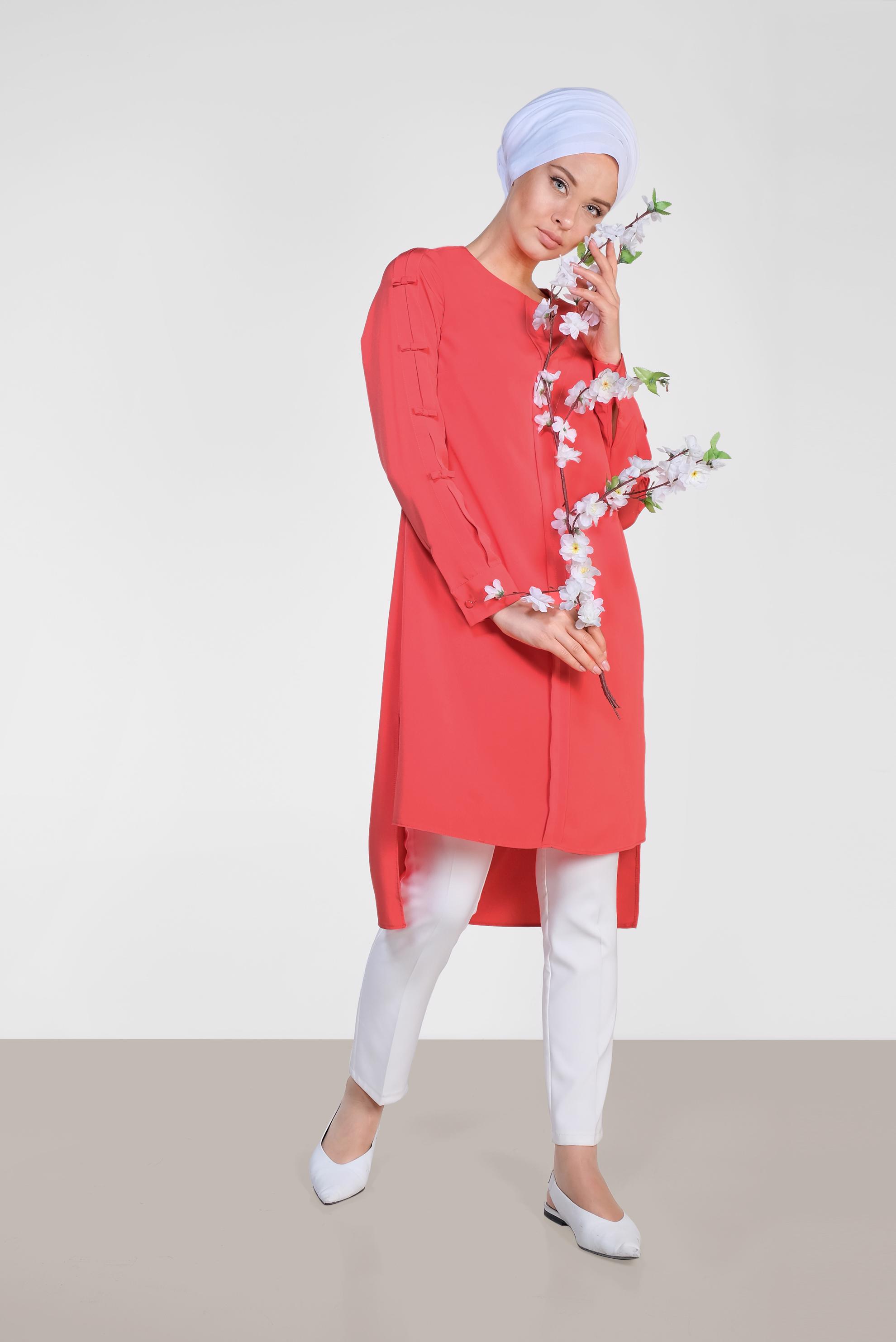 Tesettür giyim MERCAN ASİMETRİK KESİM UZUN TUNİK 4861