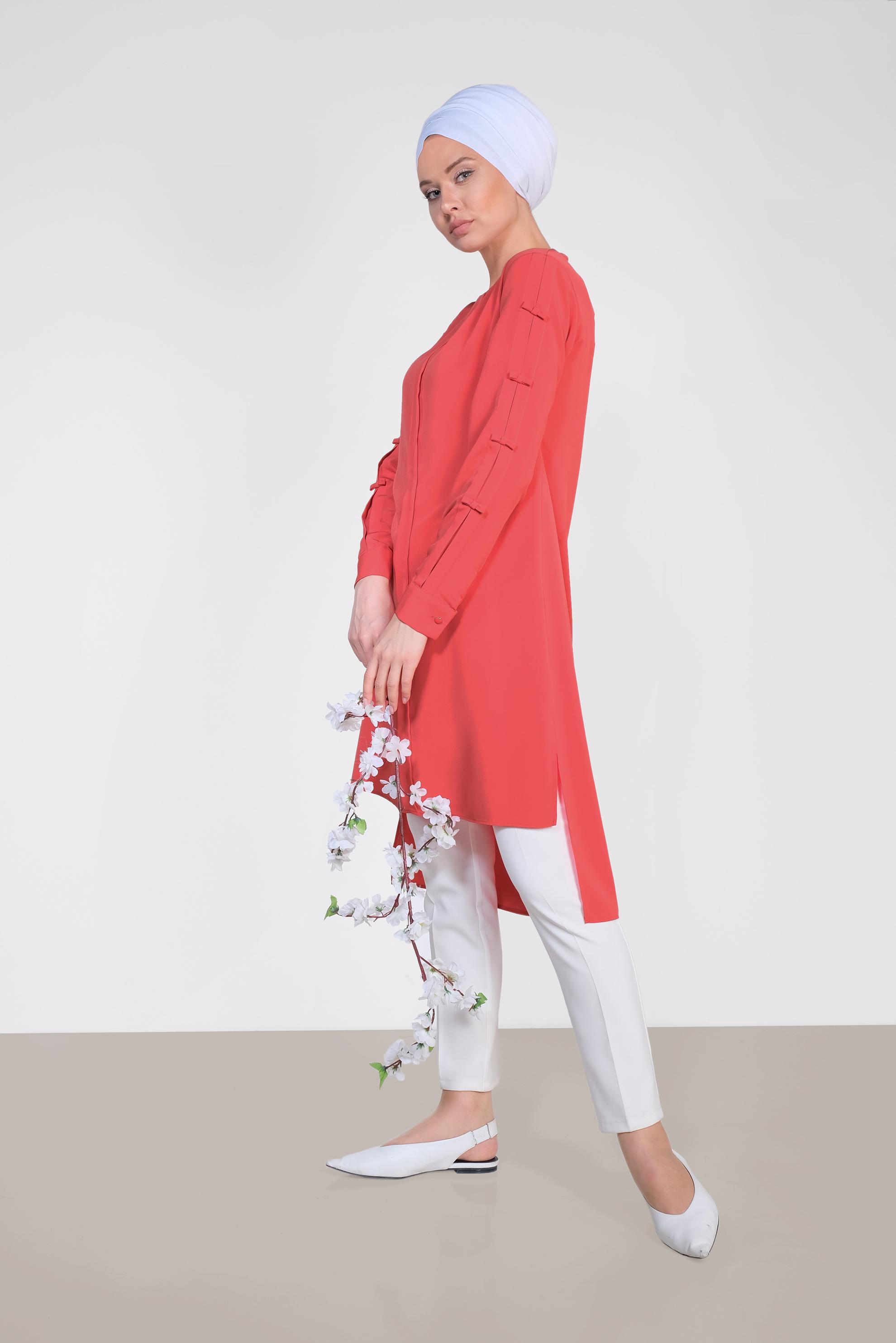 Tesettür giyim MERCAN ASİMETRİK KESİM UZUN TUNİK 4861