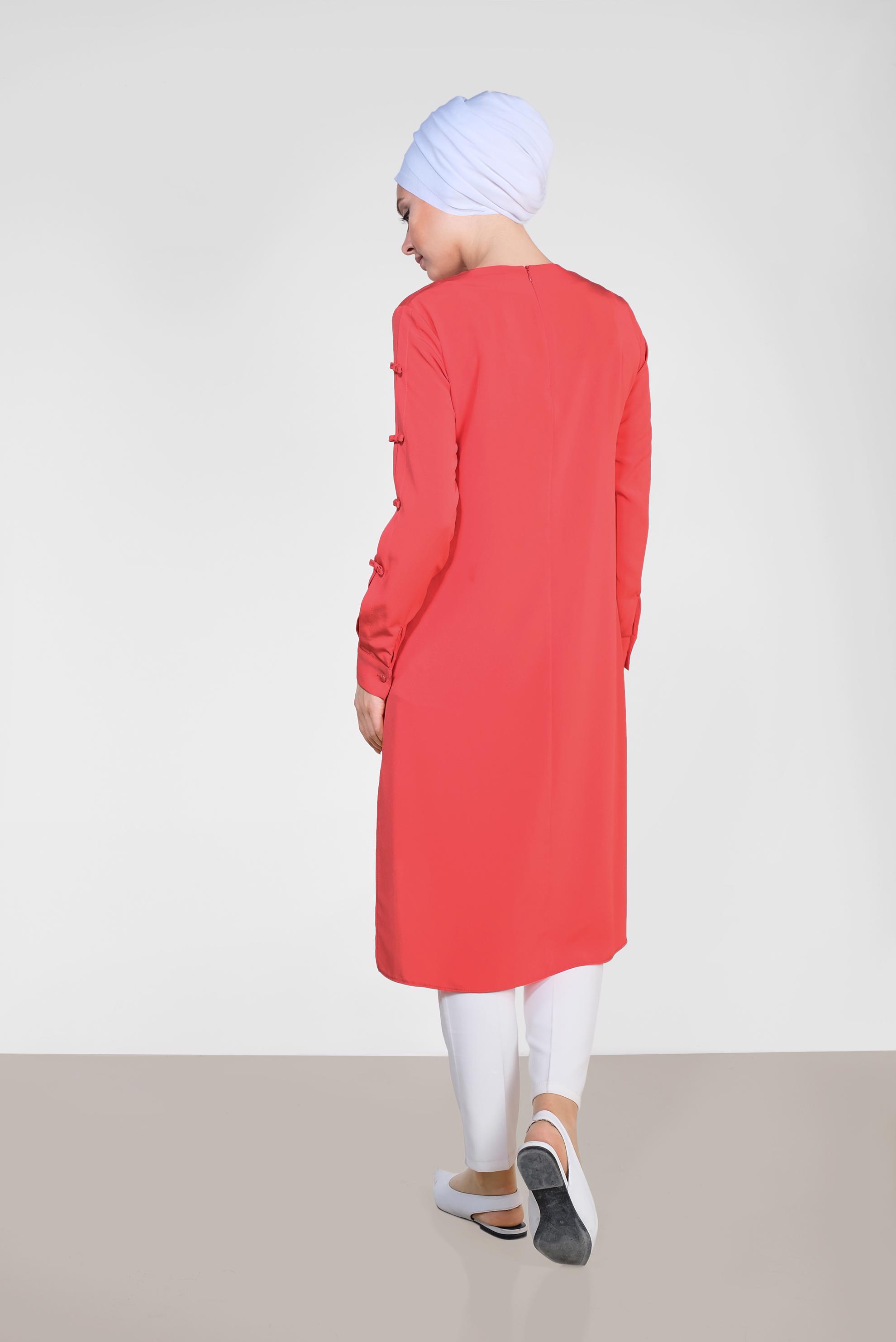 Tesettür giyim MERCAN ASİMETRİK KESİM UZUN TUNİK 4861