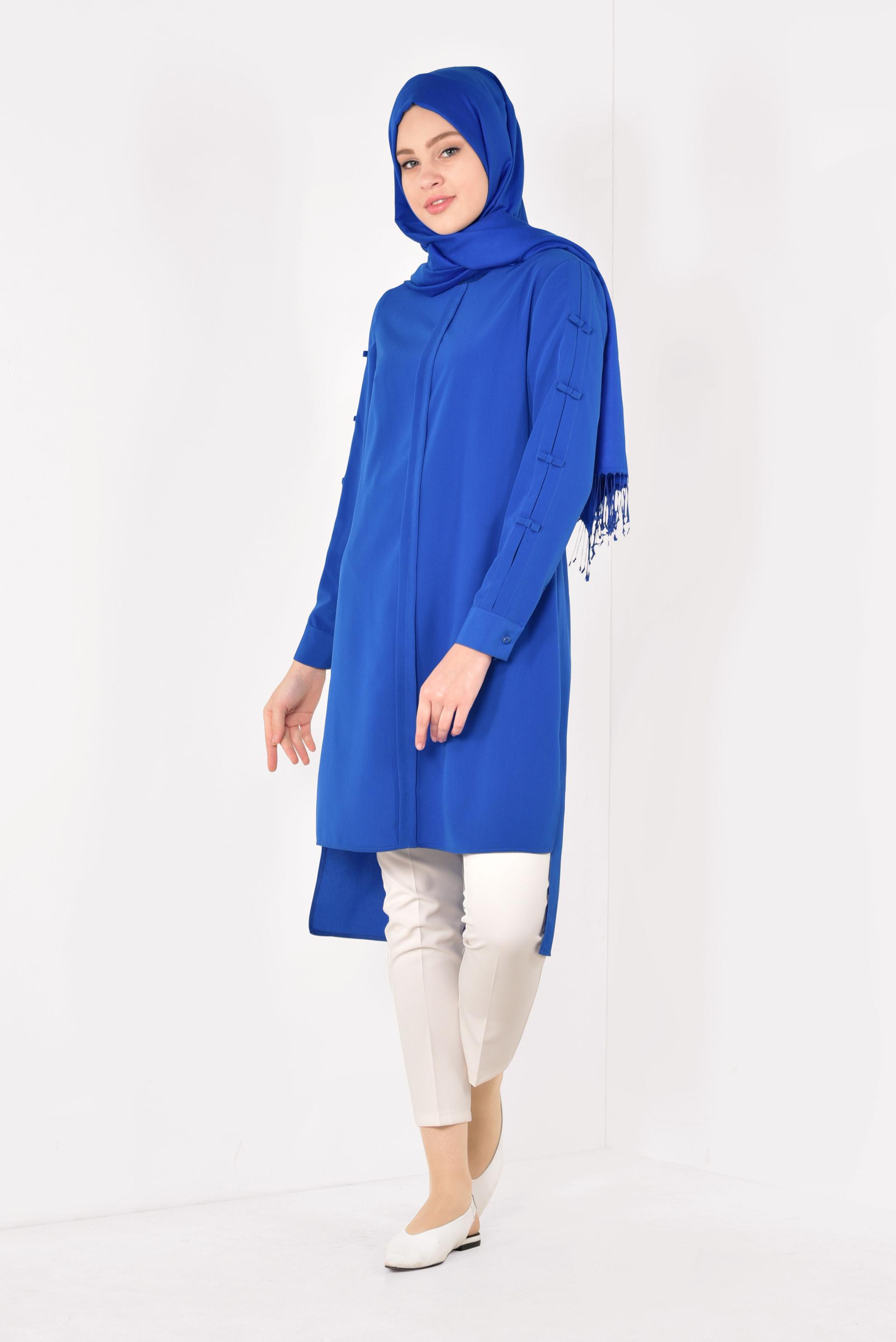 Tesettür giyim LACİVERT ASİMETRİK KESİM UZUN TUNİK 4861