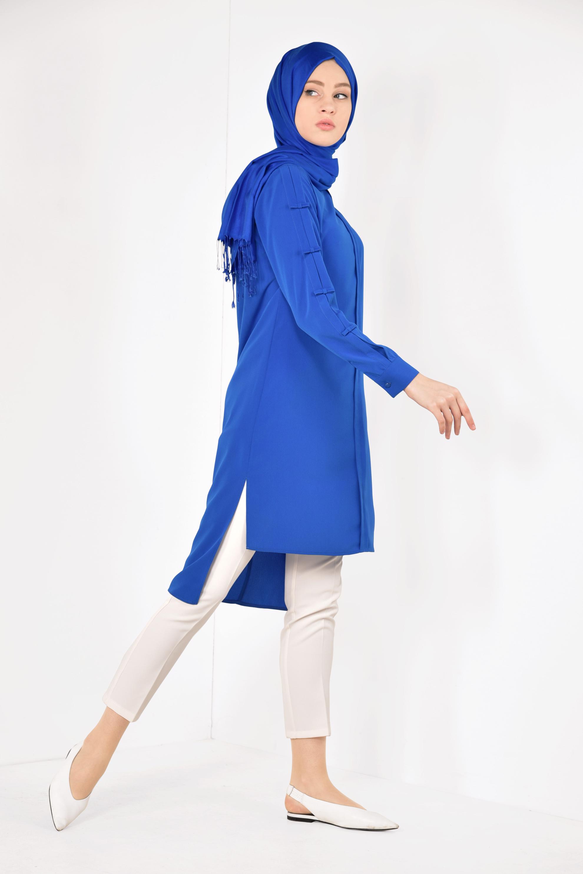 Tesettür giyim LACİVERT ASİMETRİK KESİM UZUN TUNİK 4861