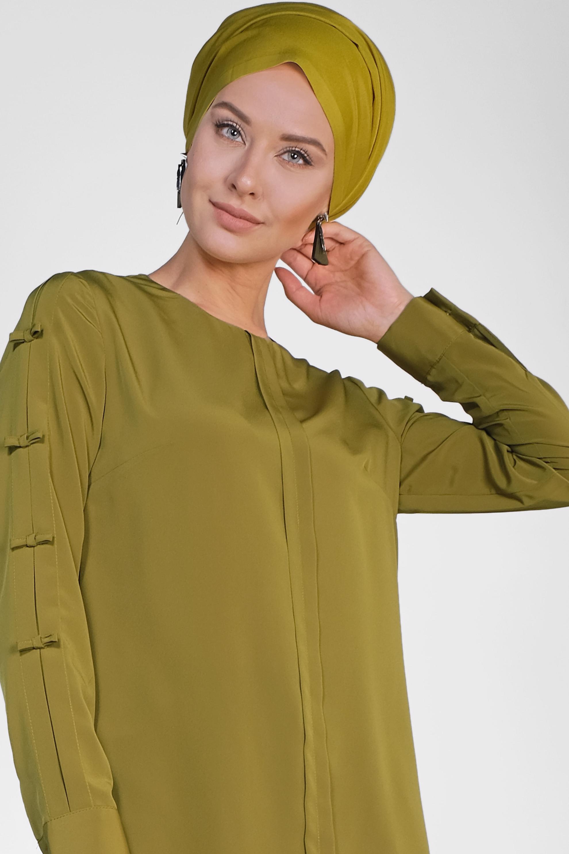 Tesettür giyim YEŞİL ASİMETRİK KESİM UZUN TUNİK 4861