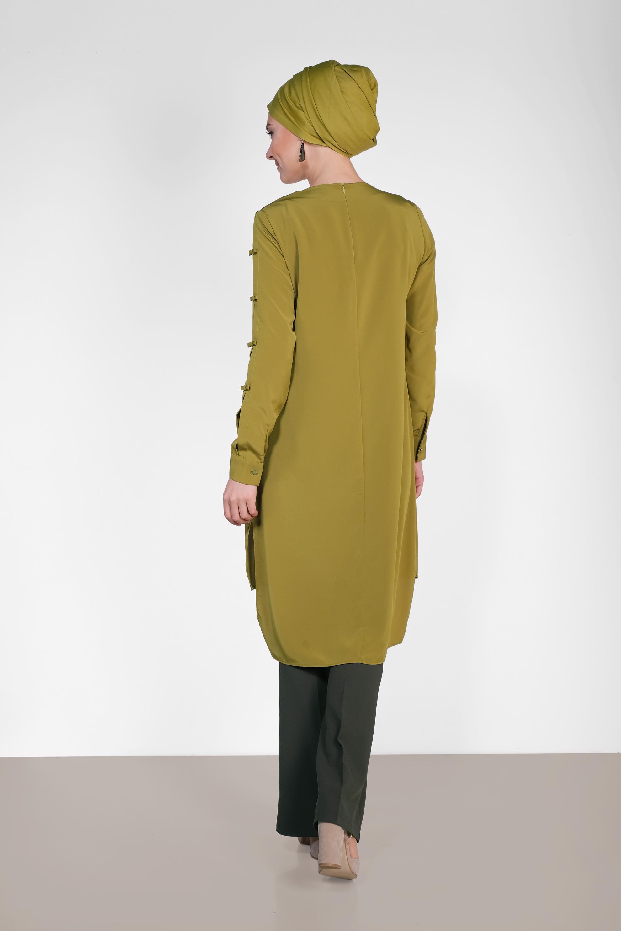 Tesettür giyim YEŞİL ASİMETRİK KESİM UZUN TUNİK 4861