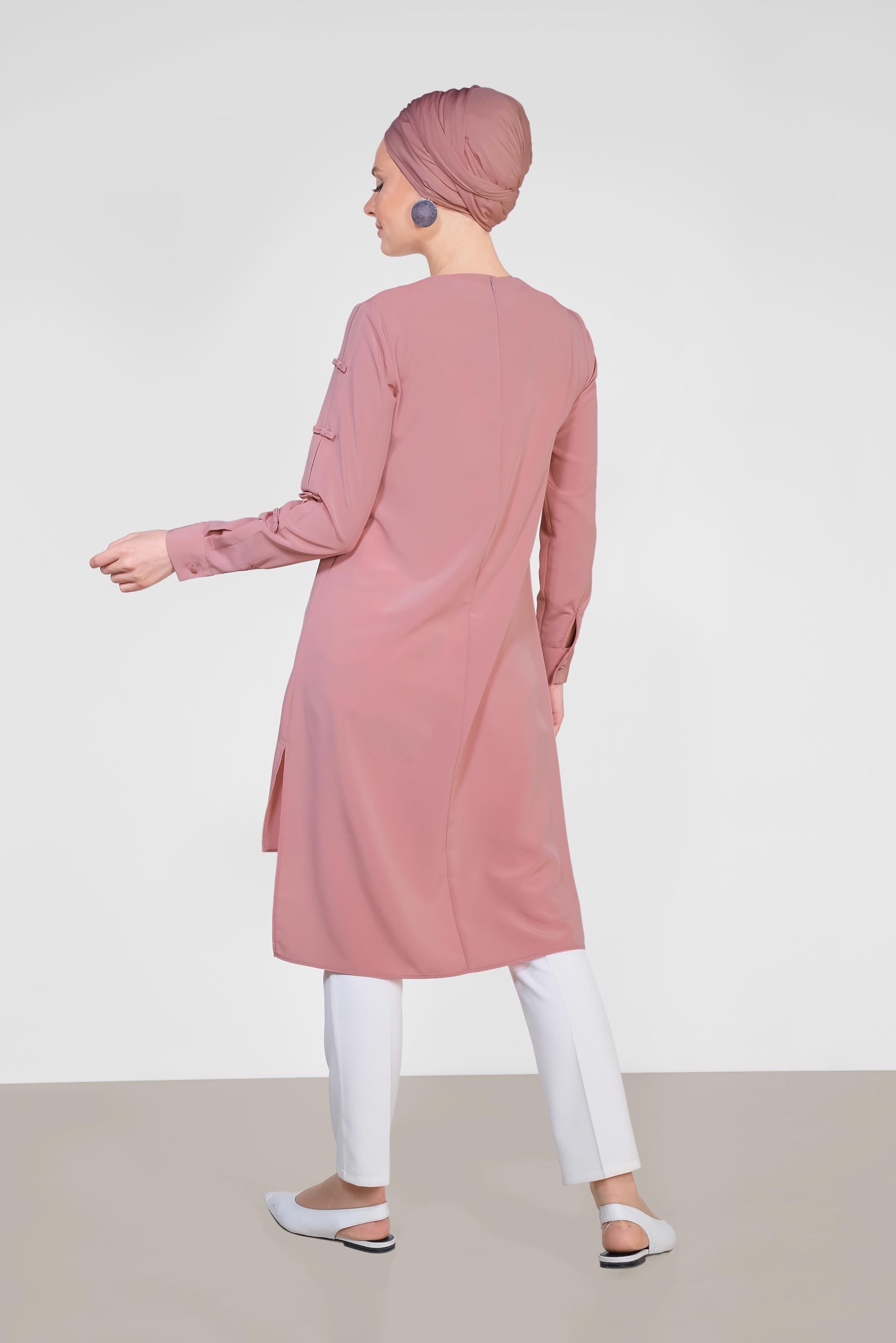 Tesettür giyim PEMBE ASİMETRİK KESİM UZUN TUNİK 4861