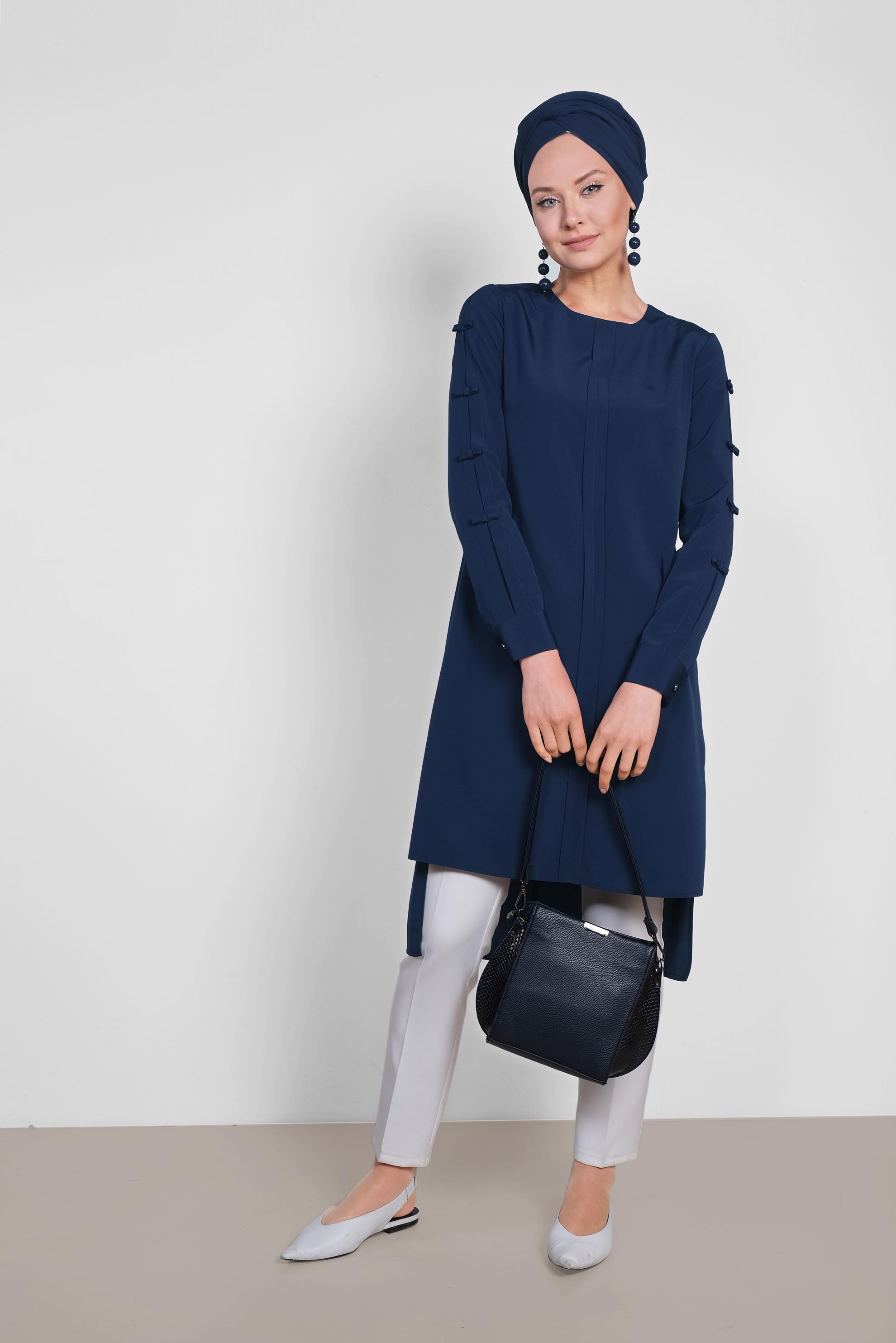 Tesettür giyim LACİVERT ASİMETRİK KESİM UZUN TUNİK 4861