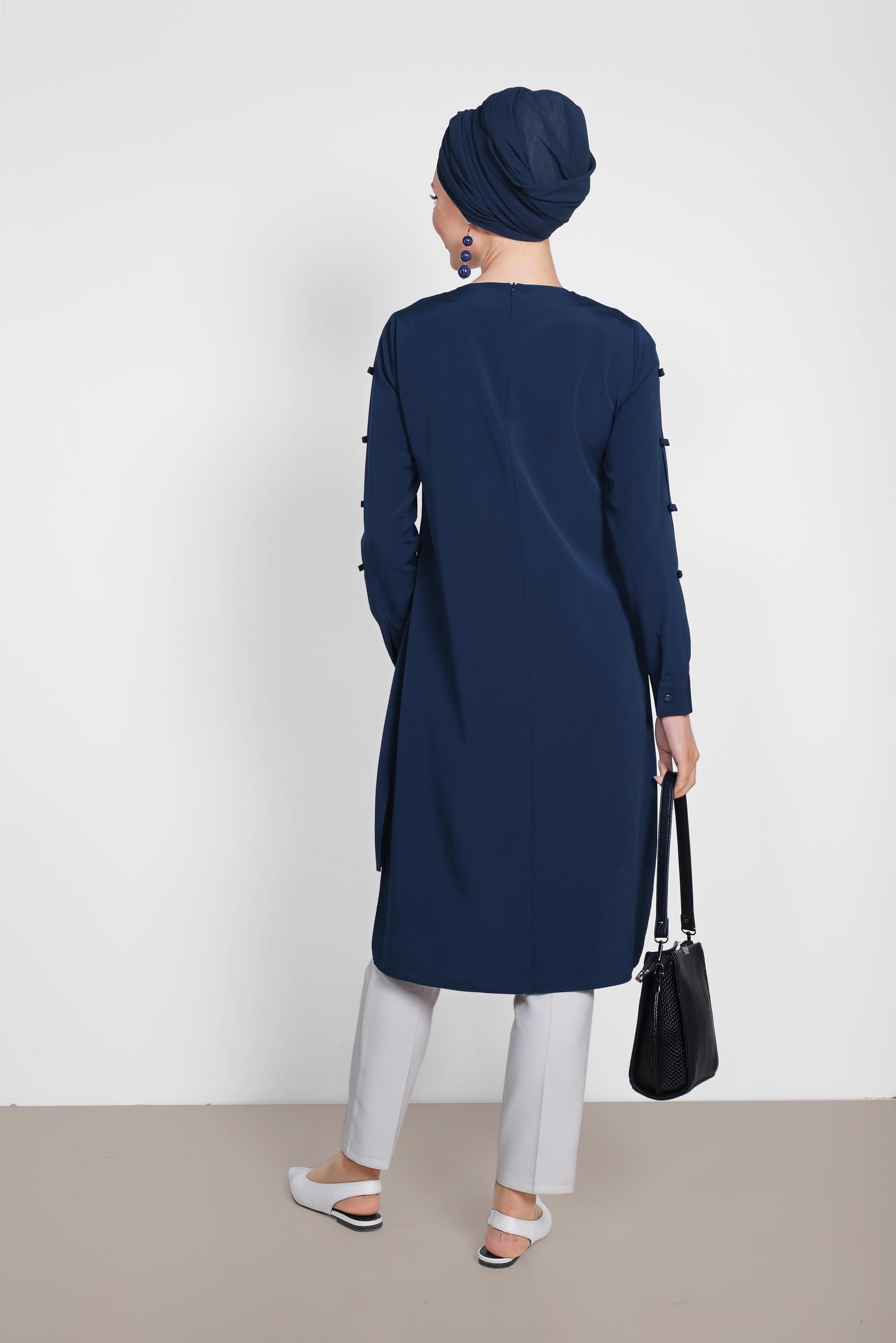 Tesettür giyim LACİVERT ASİMETRİK KESİM UZUN TUNİK 4861
