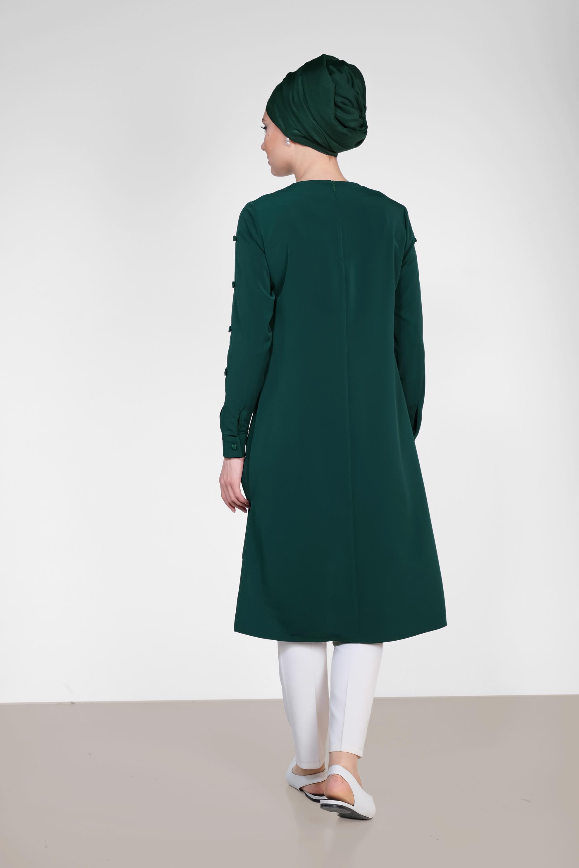 Tesettür giyim YEŞİL ASİMETRİK KESİM UZUN TUNİK 4861