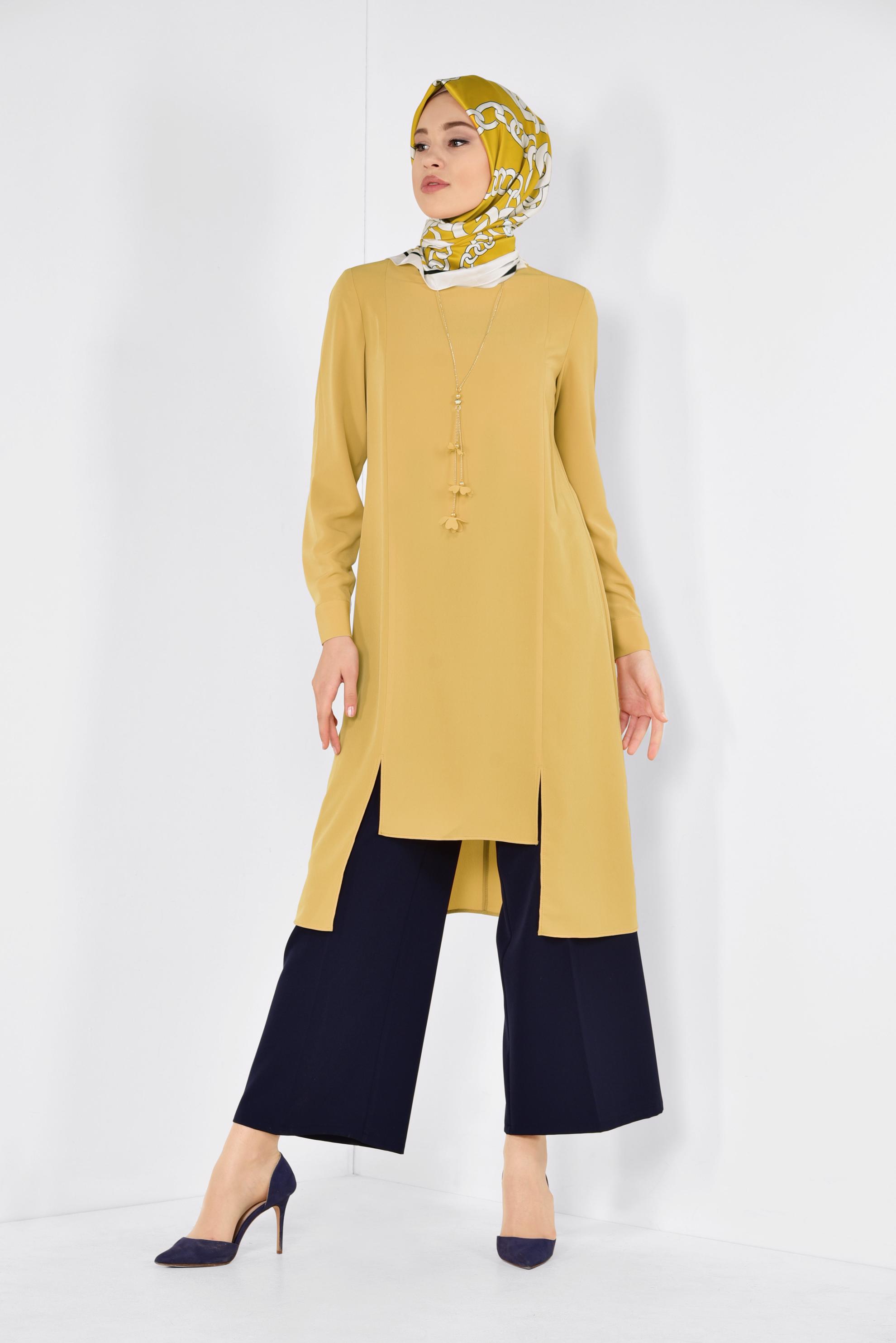 Tesettür giyim SARI ASİMETRİK KESİM TUNİK 4862