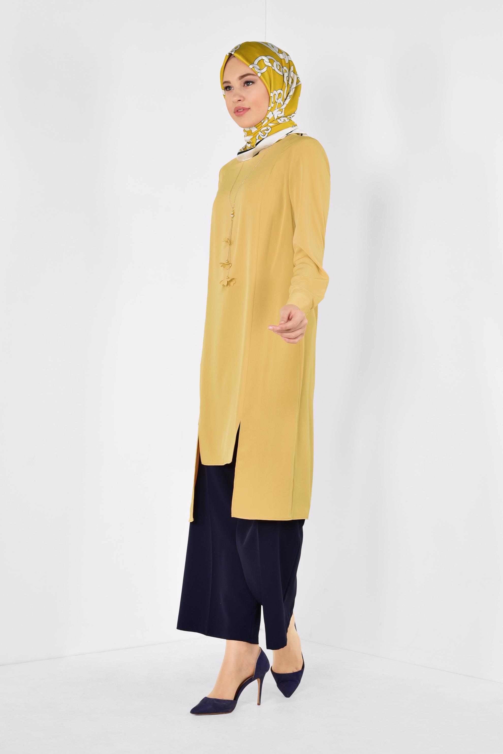Tesettür giyim SARI ASİMETRİK KESİM TUNİK 4862