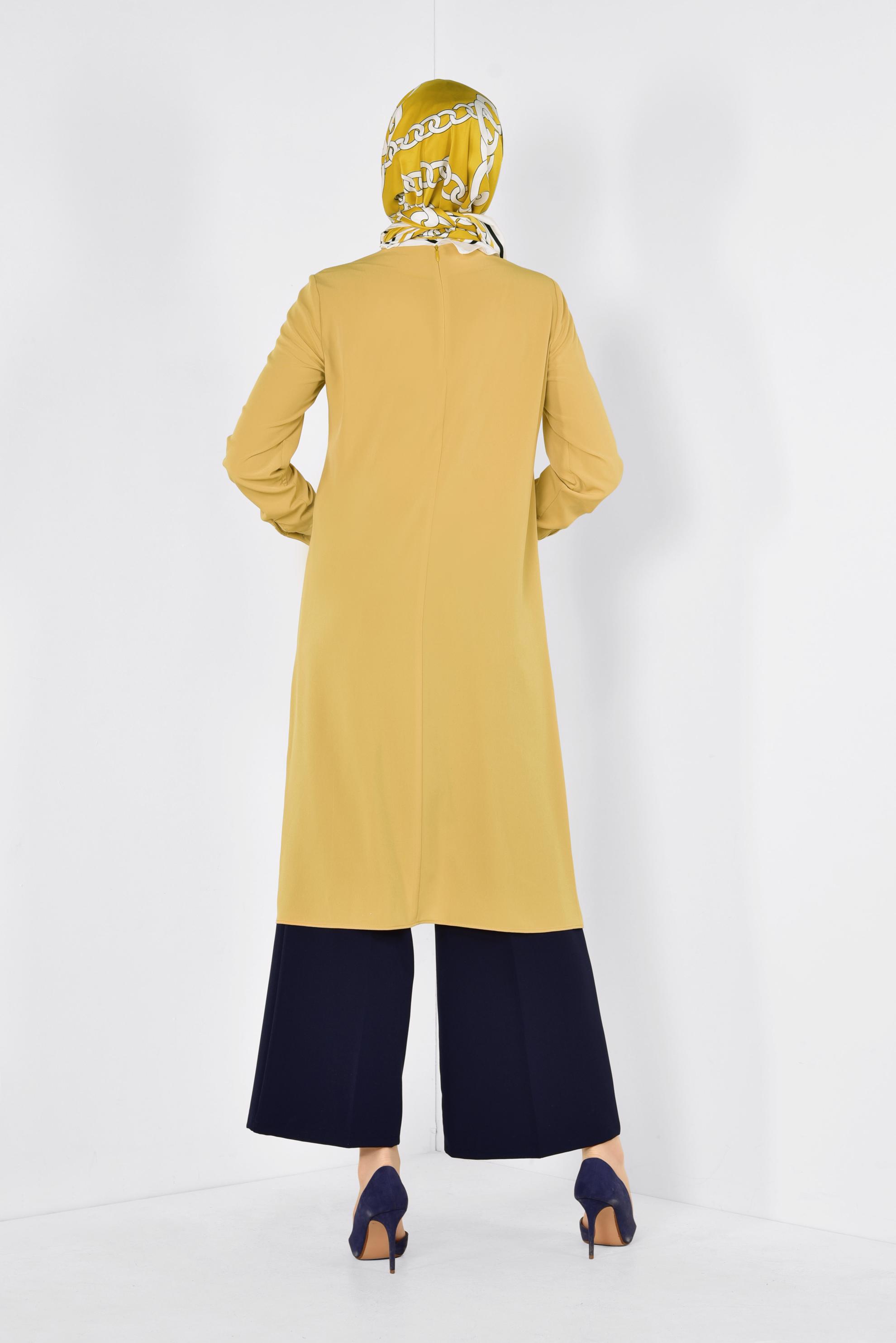 Tesettür giyim SARI ASİMETRİK KESİM TUNİK 4862