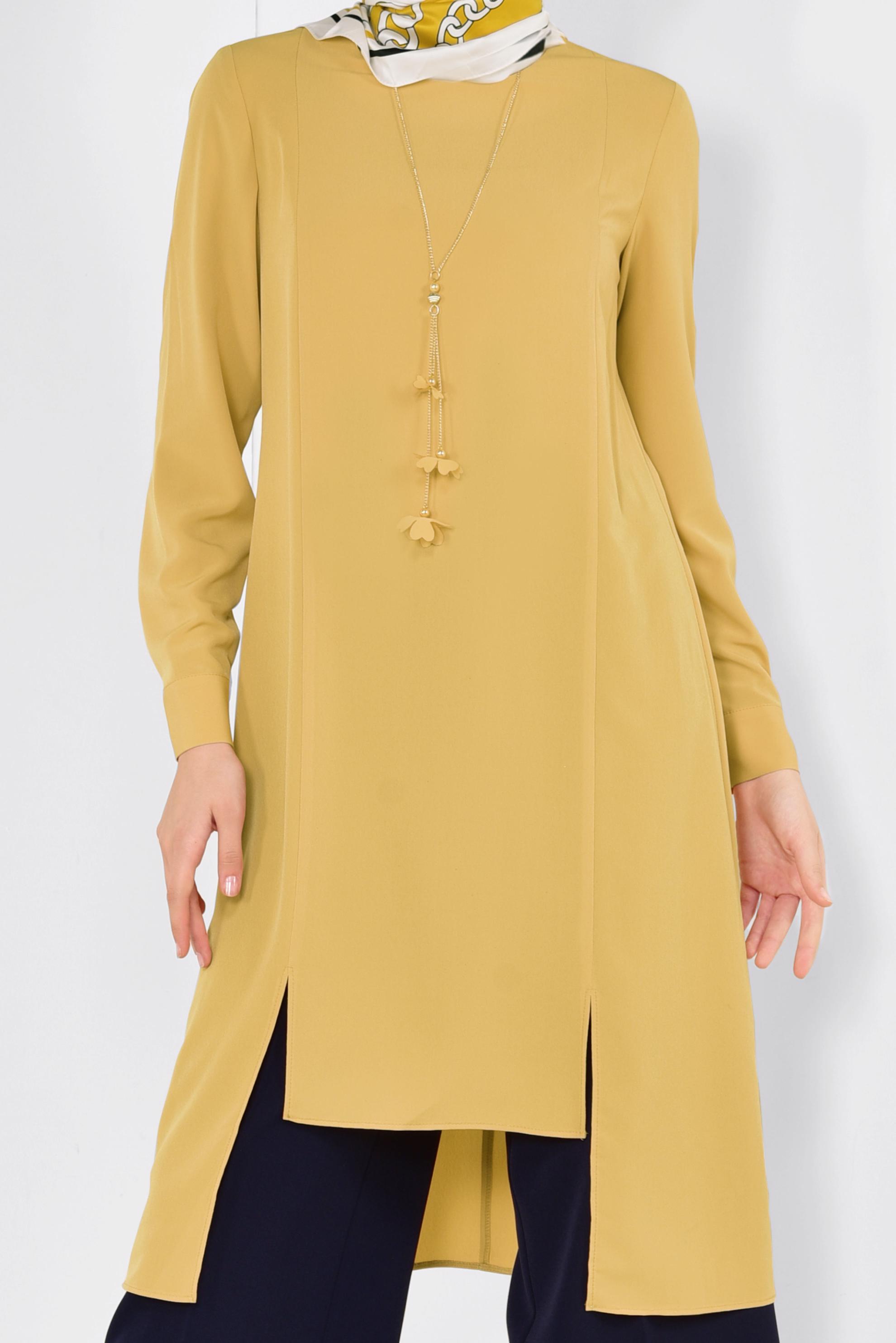 Tesettür giyim SARI ASİMETRİK KESİM TUNİK 4862