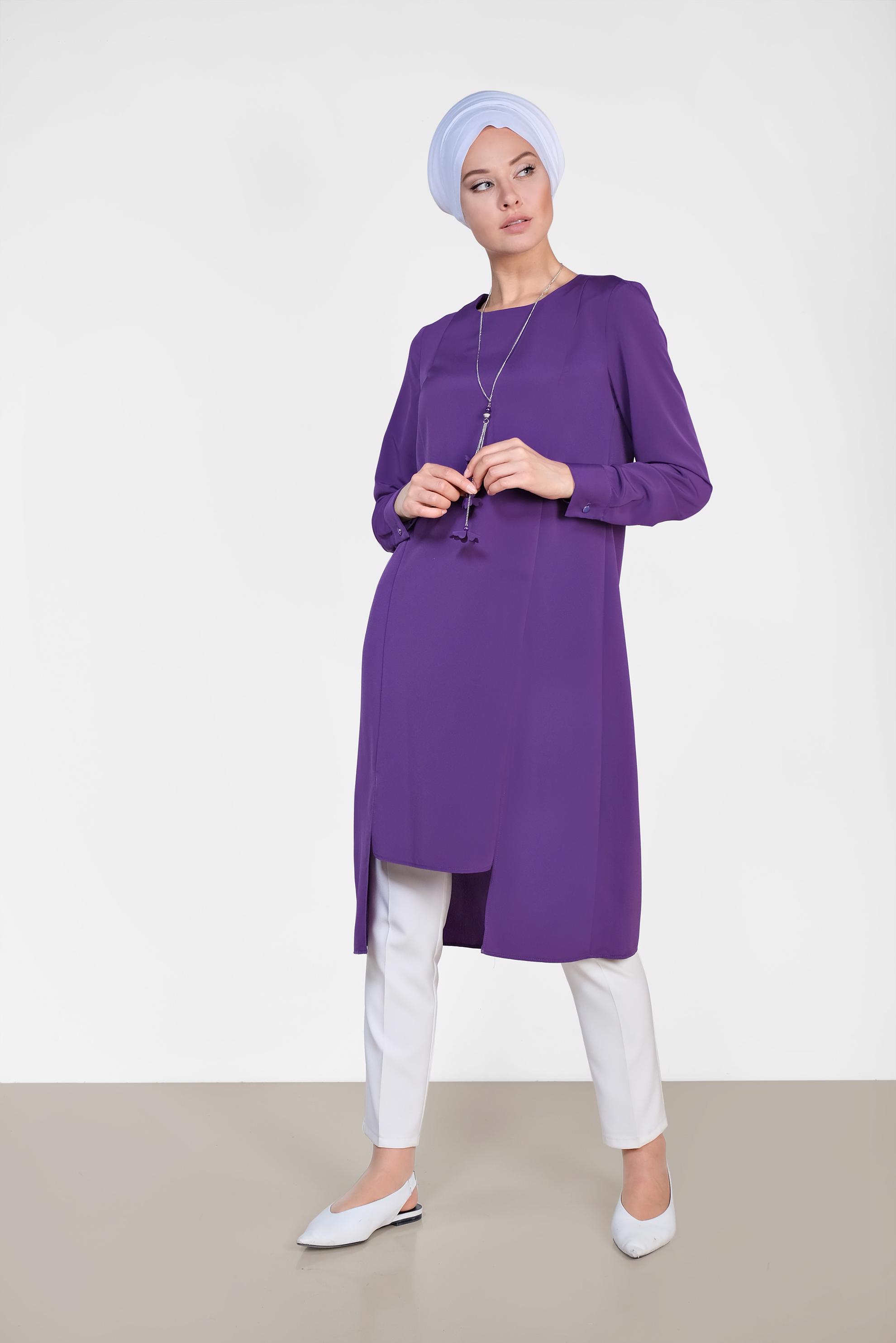 Tesettür giyim MOR ASİMETRİK KESİM TUNİK 4862