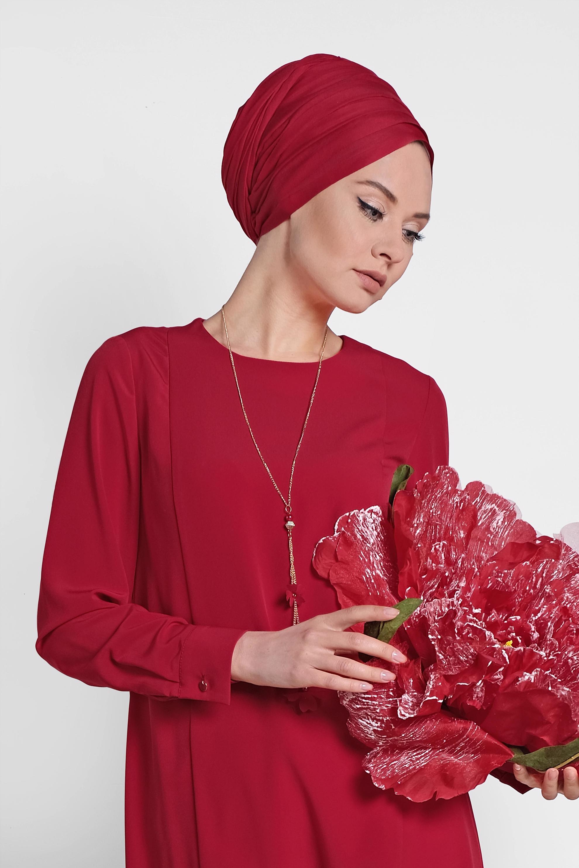 Tesettür giyim BORDO ASİMETRİK KESİM TUNİK 4862