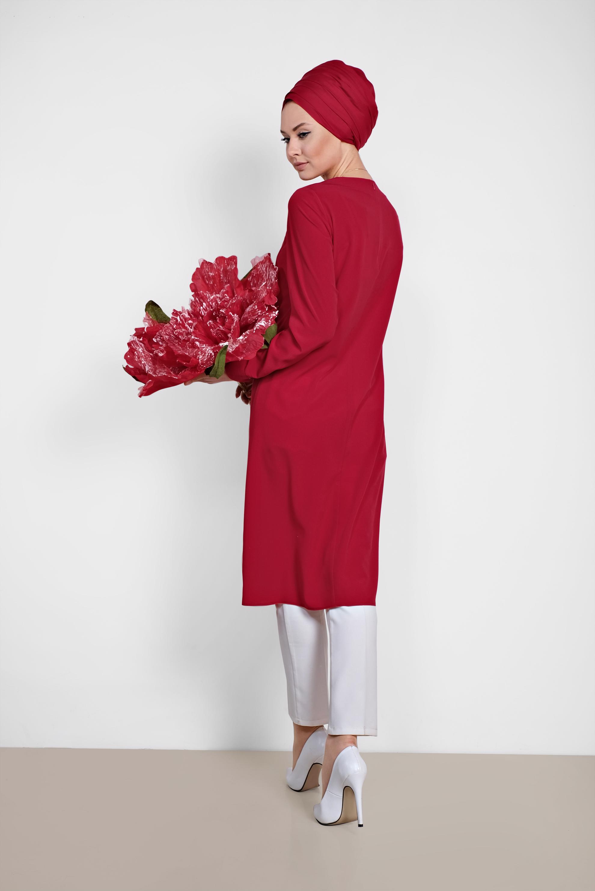 Tesettür giyim BORDO ASİMETRİK KESİM TUNİK 4862