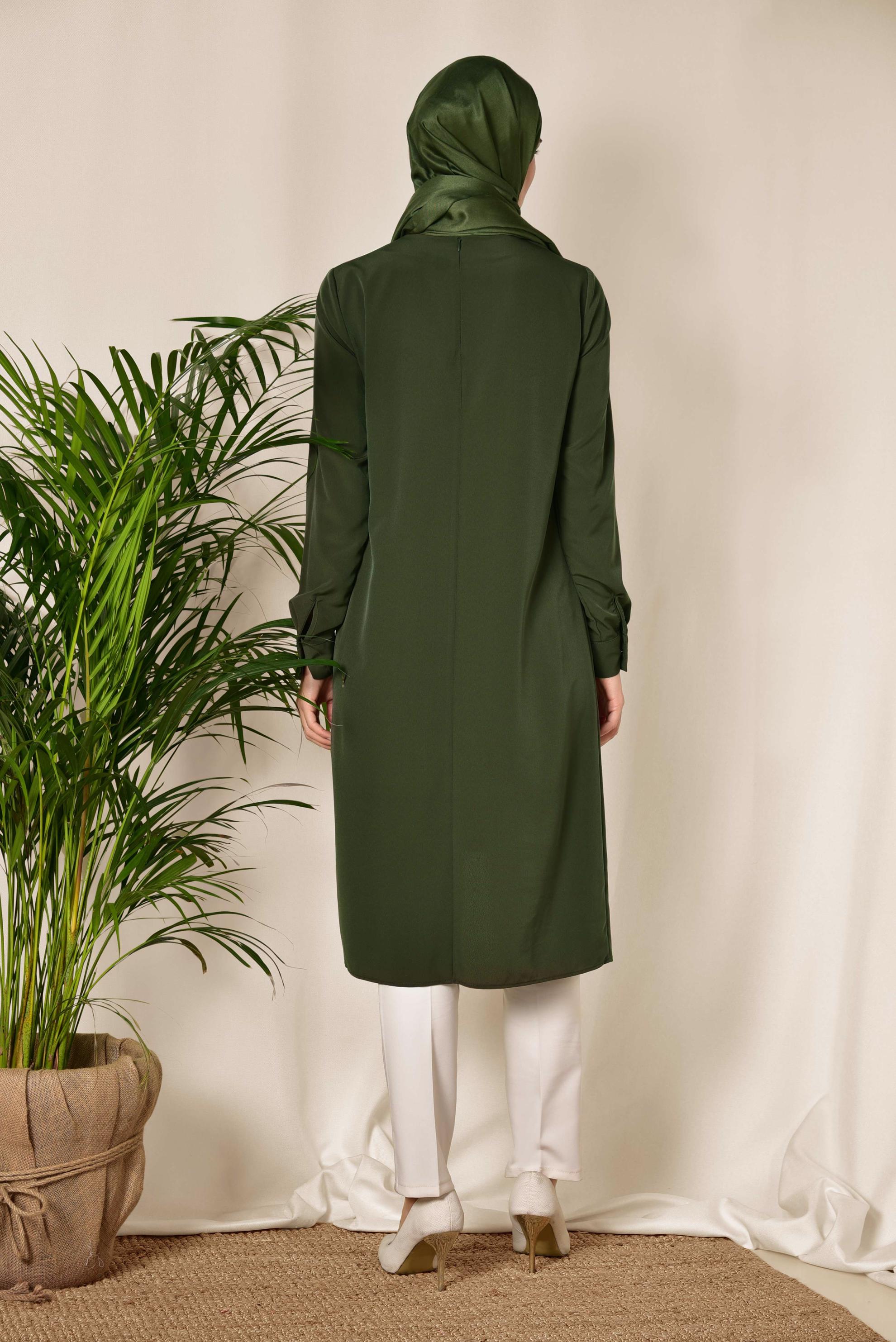 Tesettür giyim HAKİ ASİMETRİK KESİM TUNİK 4862