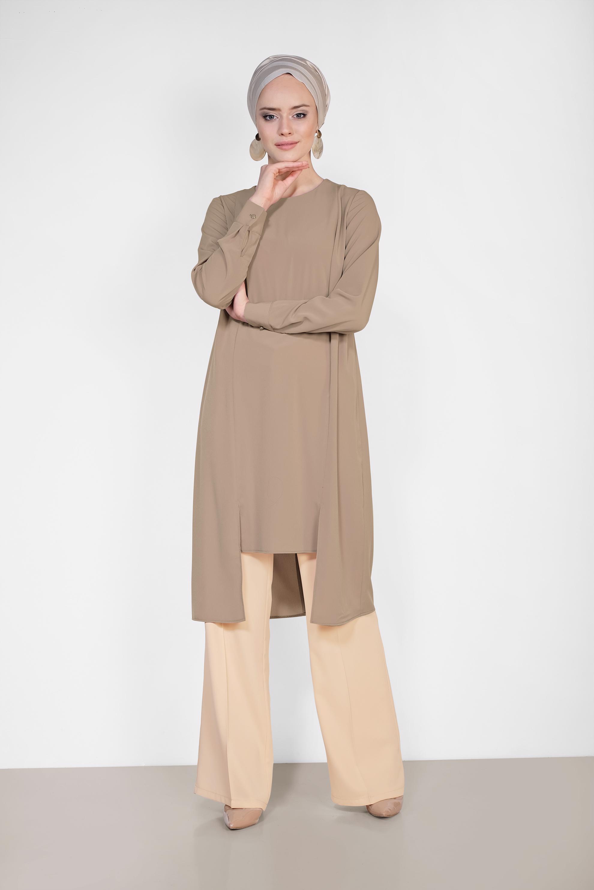 Tesettür giyim KAHVE ASİMETRİK KESİM TUNİK 4862