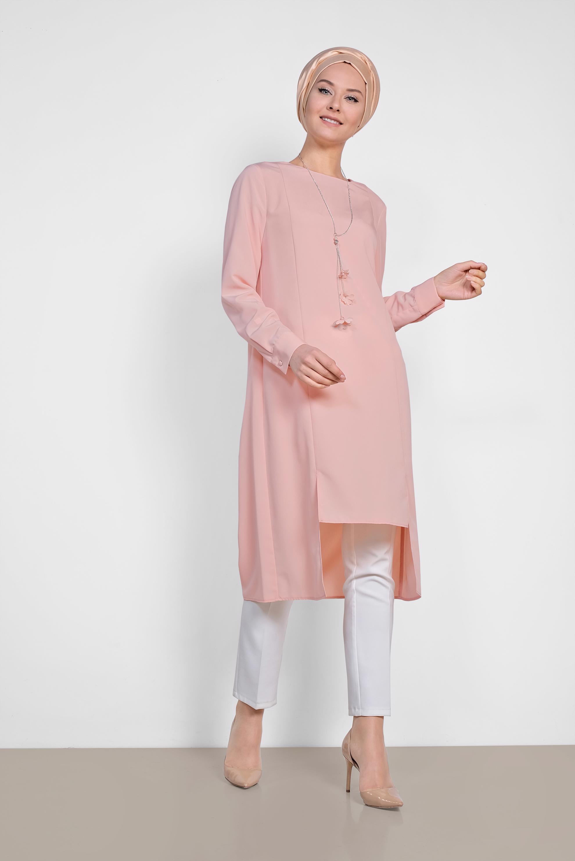 Tesettür giyim PUDRA ASİMETRİK KESİM TUNİK 4862