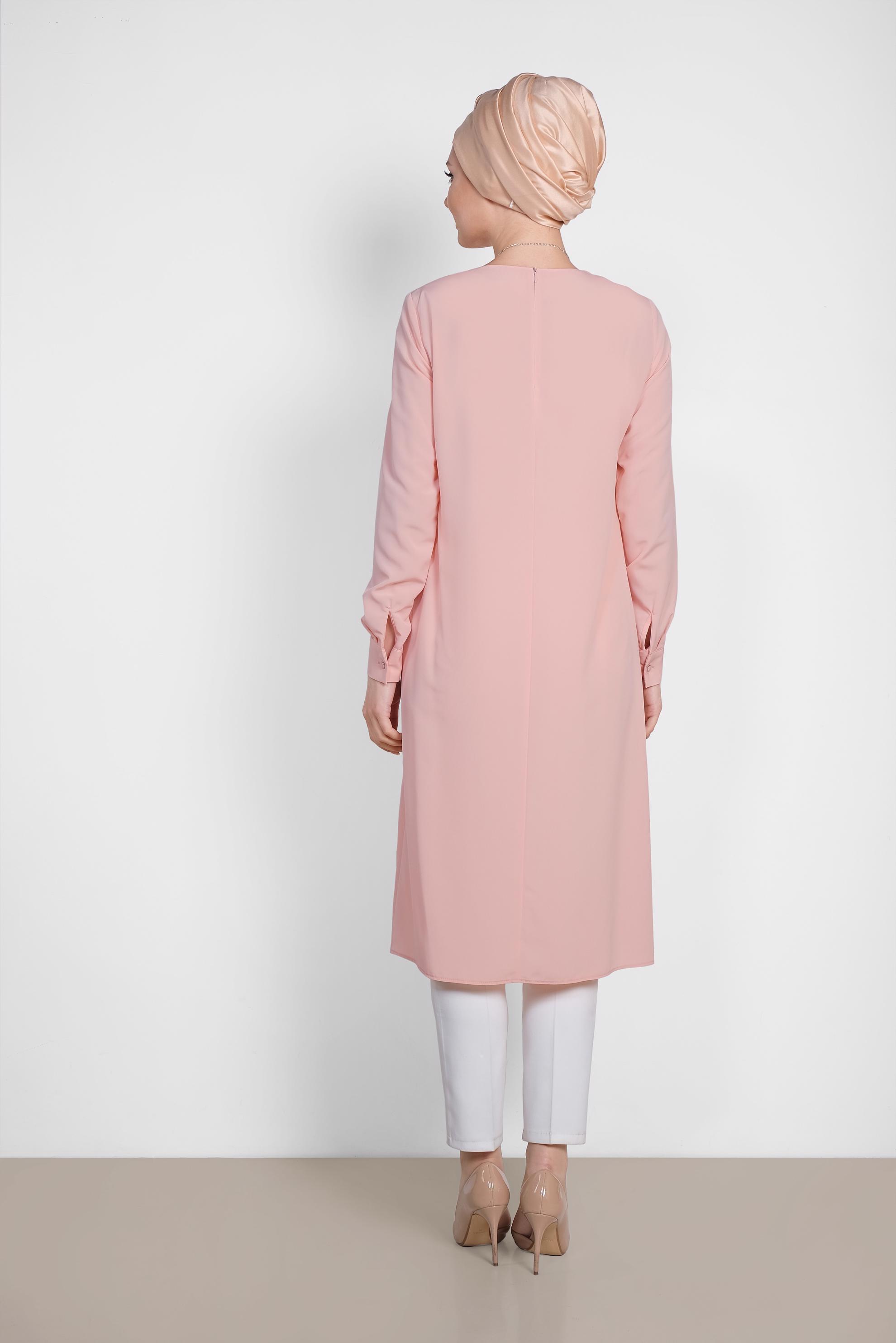 Tesettür giyim PUDRA ASİMETRİK KESİM TUNİK 4862