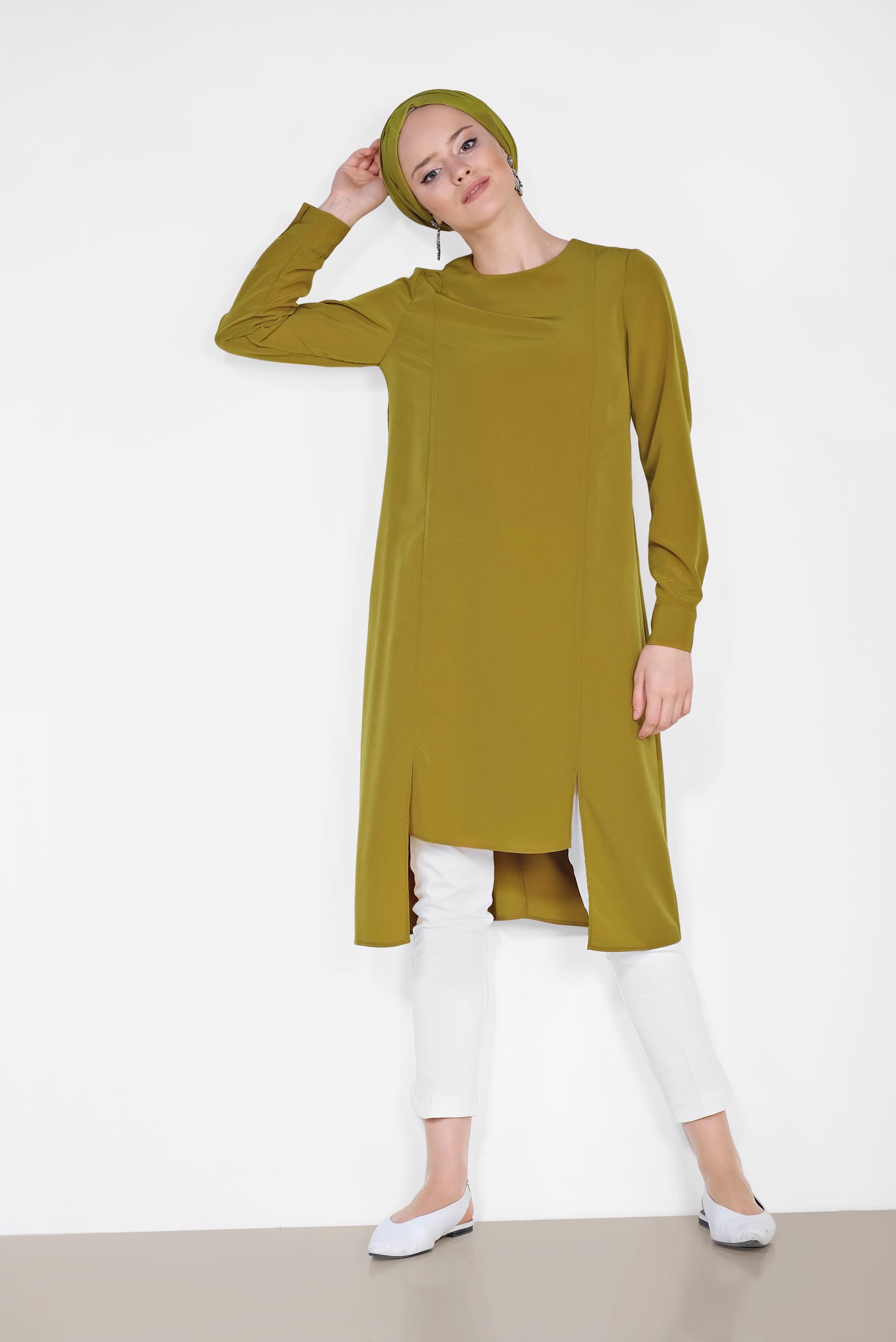 Tesettür giyim YEŞİL ASİMETRİK KESİM TUNİK 4862