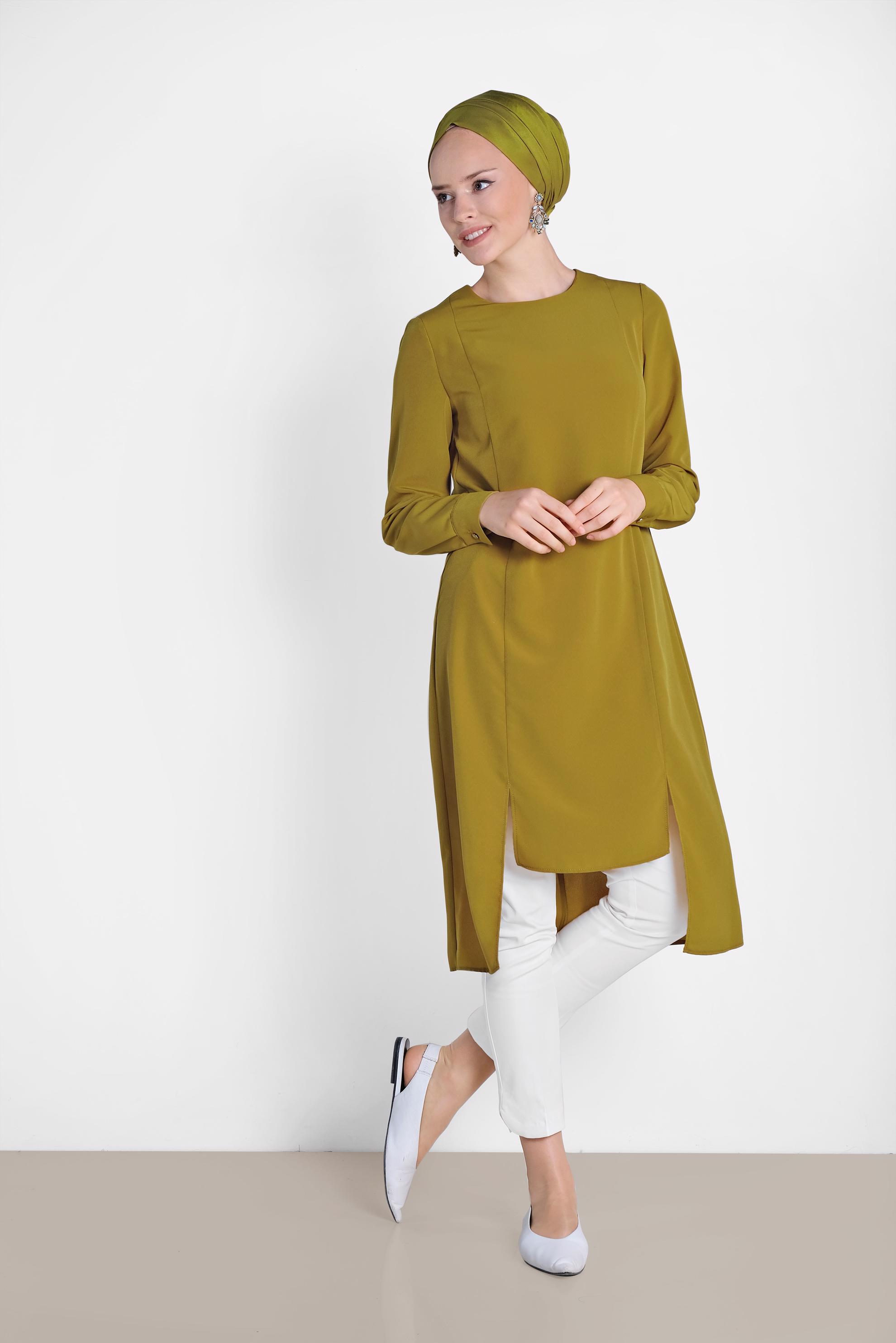 Tesettür giyim YEŞİL ASİMETRİK KESİM TUNİK 4862