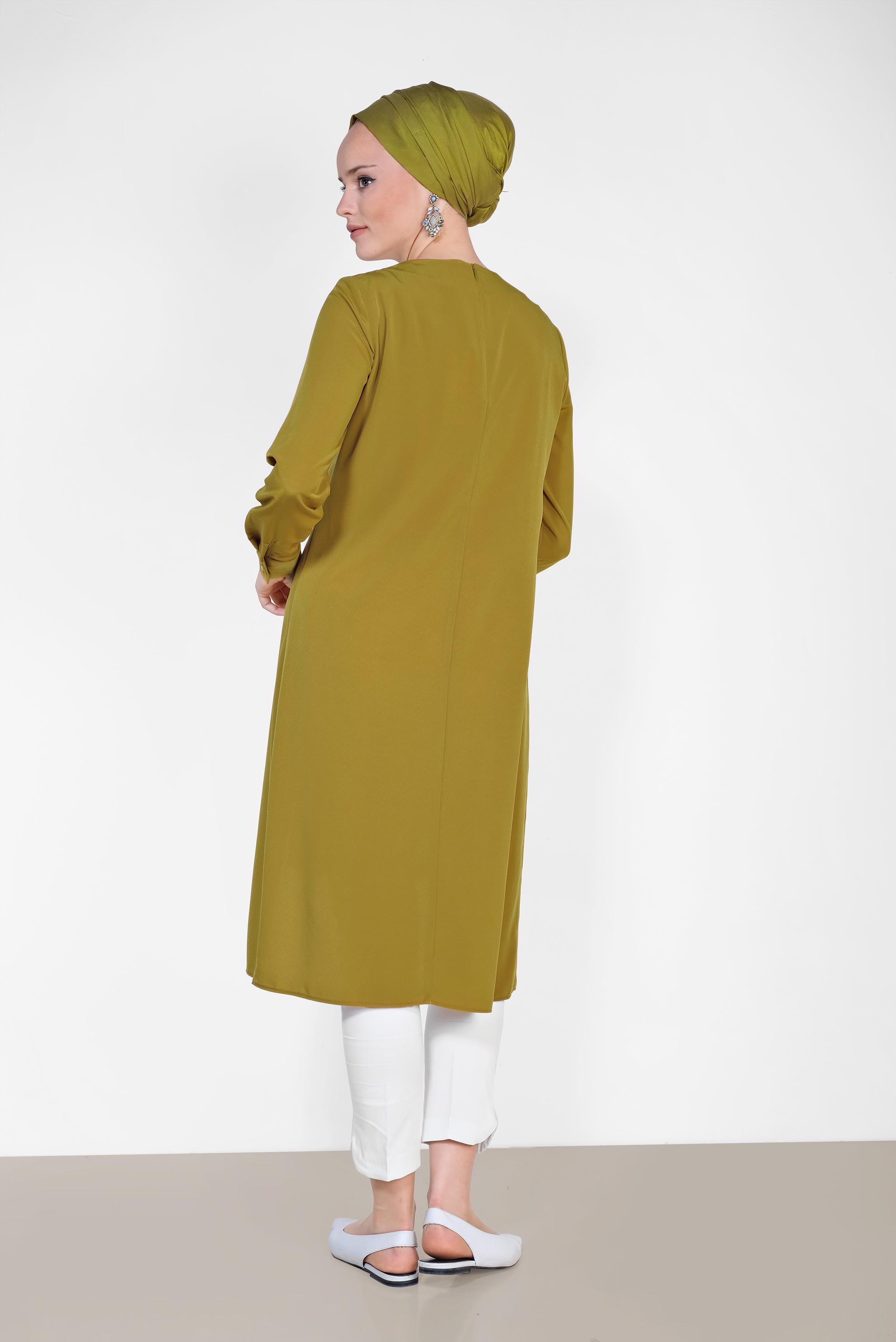 Tesettür giyim YEŞİL ASİMETRİK KESİM TUNİK 4862