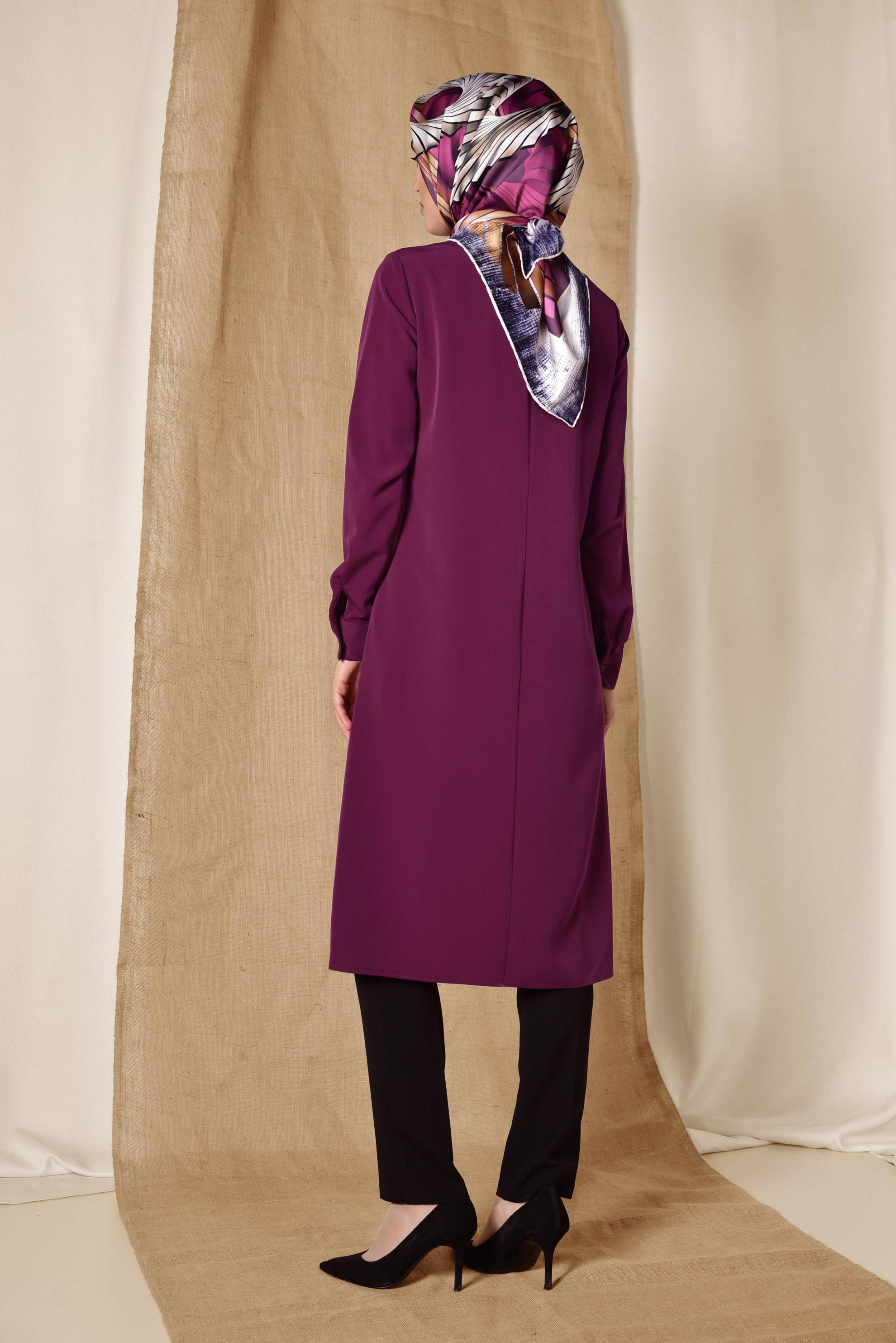 Tesettür giyim MOR ASİMETRİK KESİM TUNİK 4862