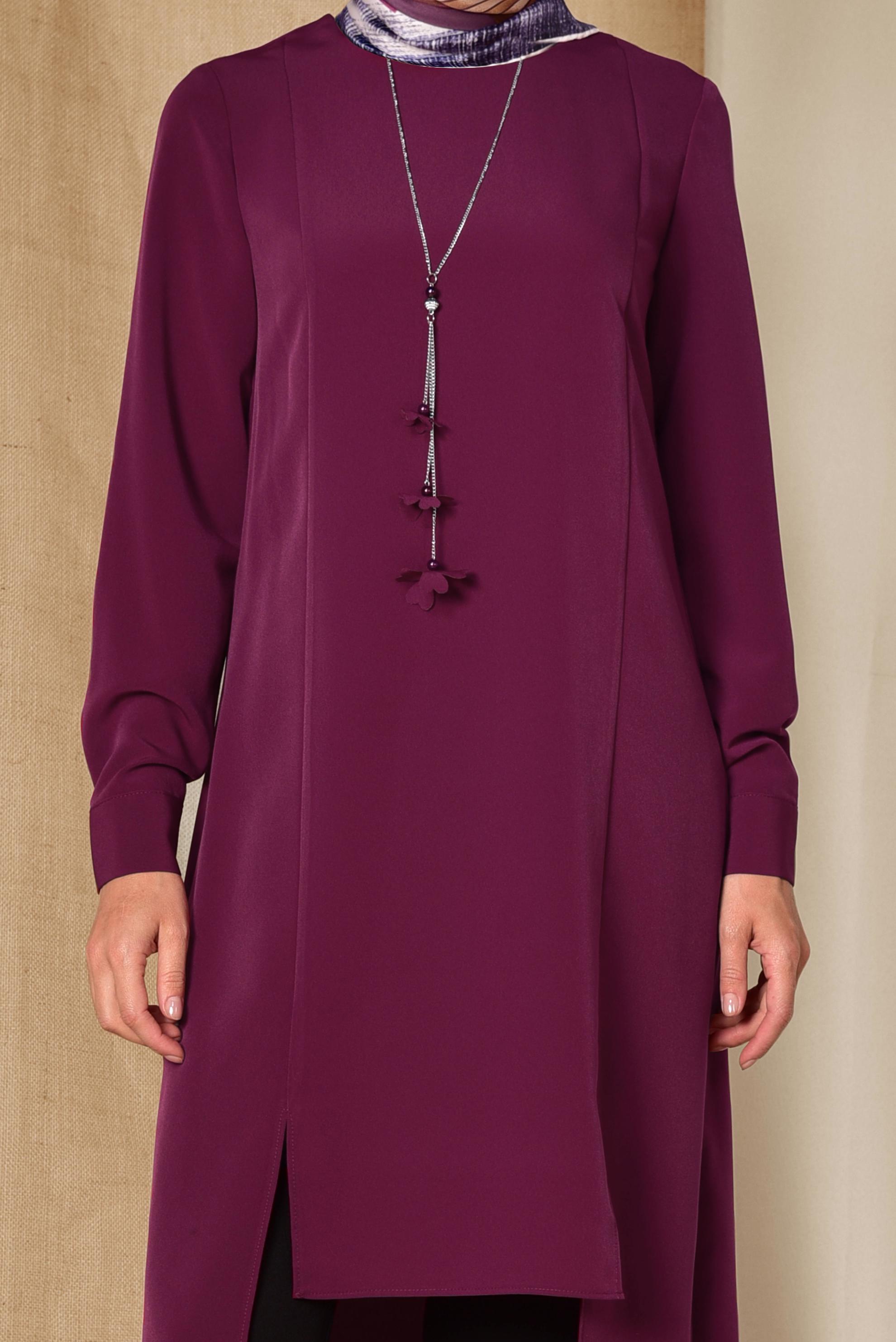 Tesettür giyim MOR ASİMETRİK KESİM TUNİK 4862