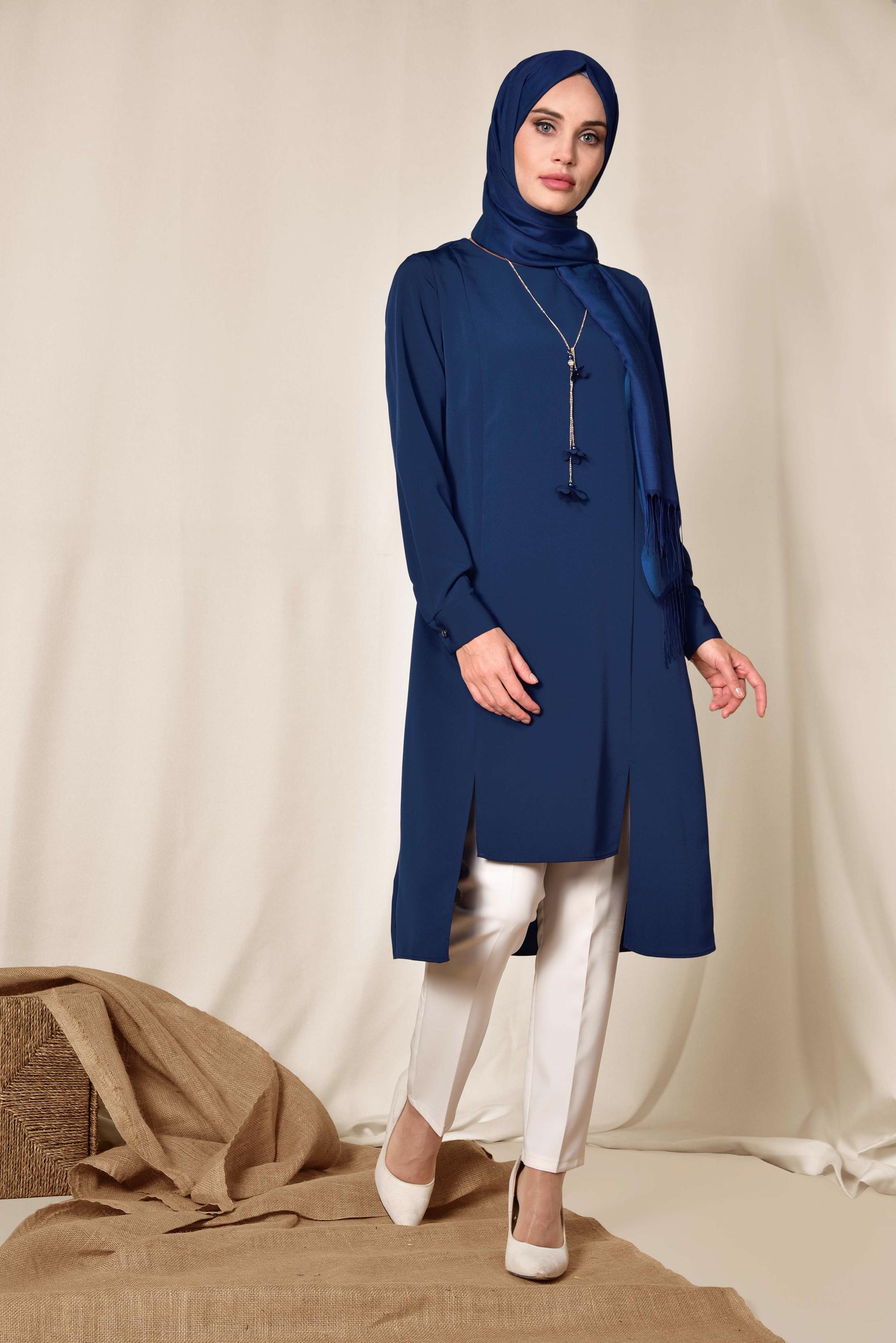 Tesettür giyim LACİVERT ASİMETRİK KESİM TUNİK 4862