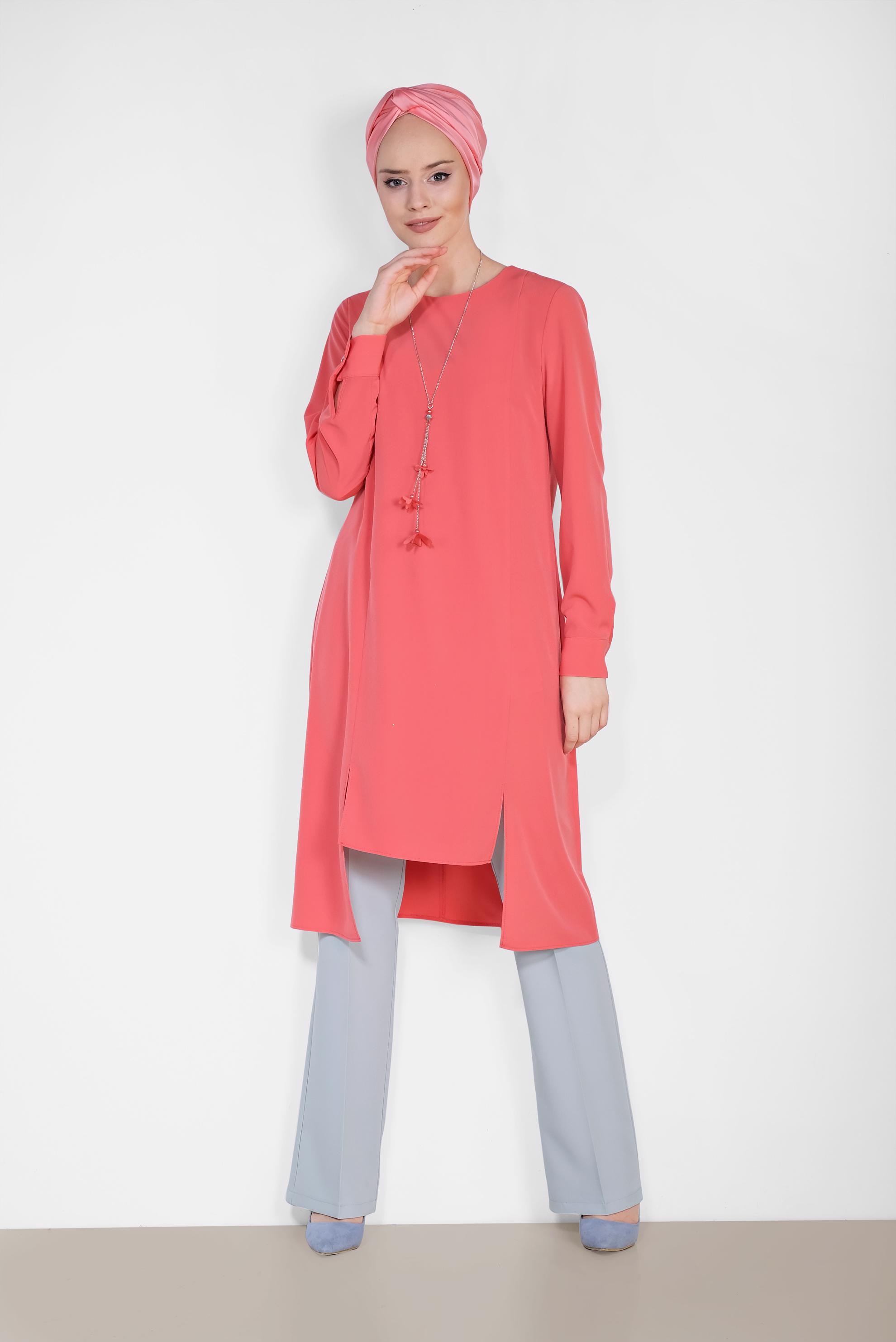 Tesettür giyim TURUNCU ASİMETRİK KESİM TUNİK 4862