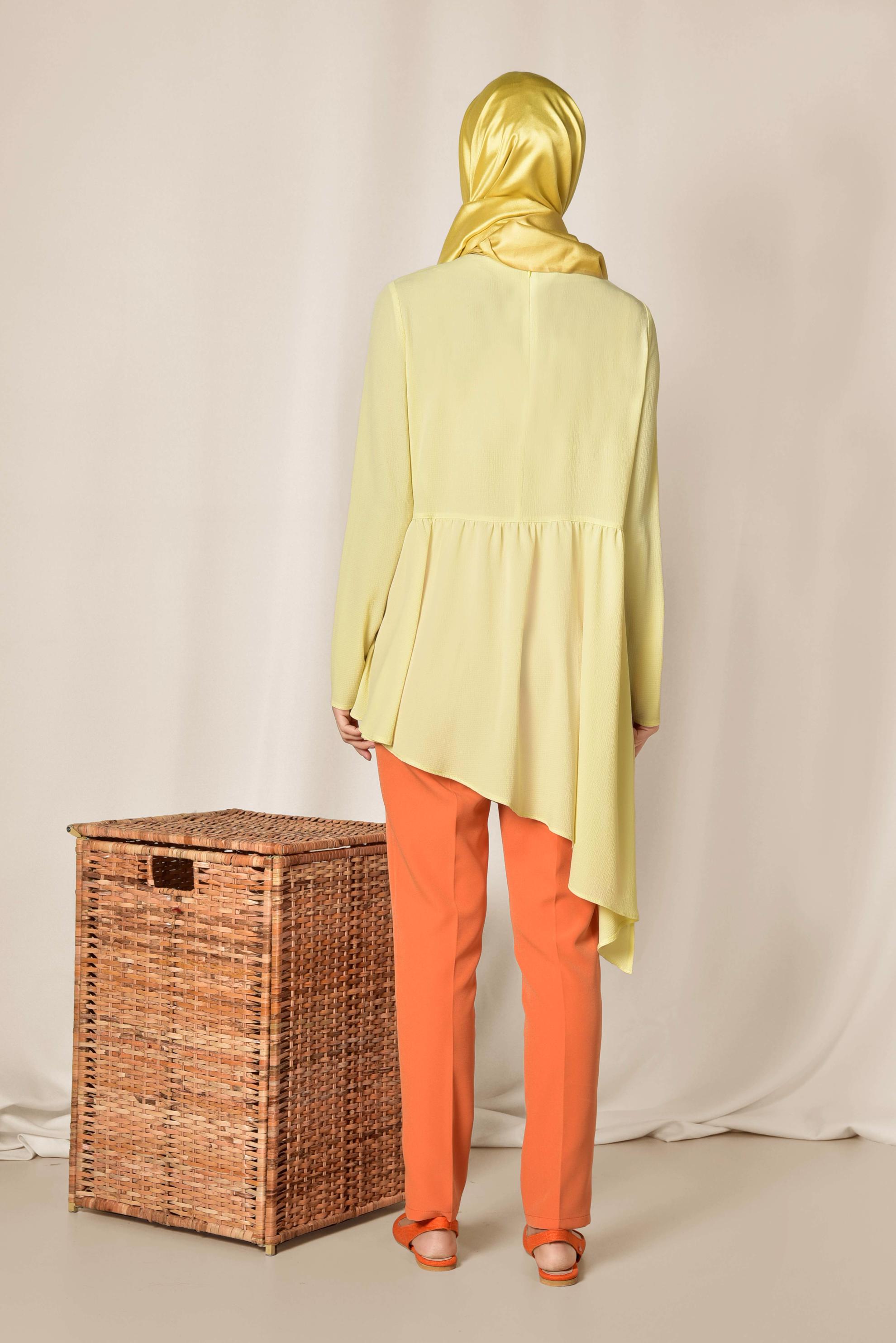 Tesettür giyim SARI ASİMETRİK KESİM VOLANLI TUNİK 4864