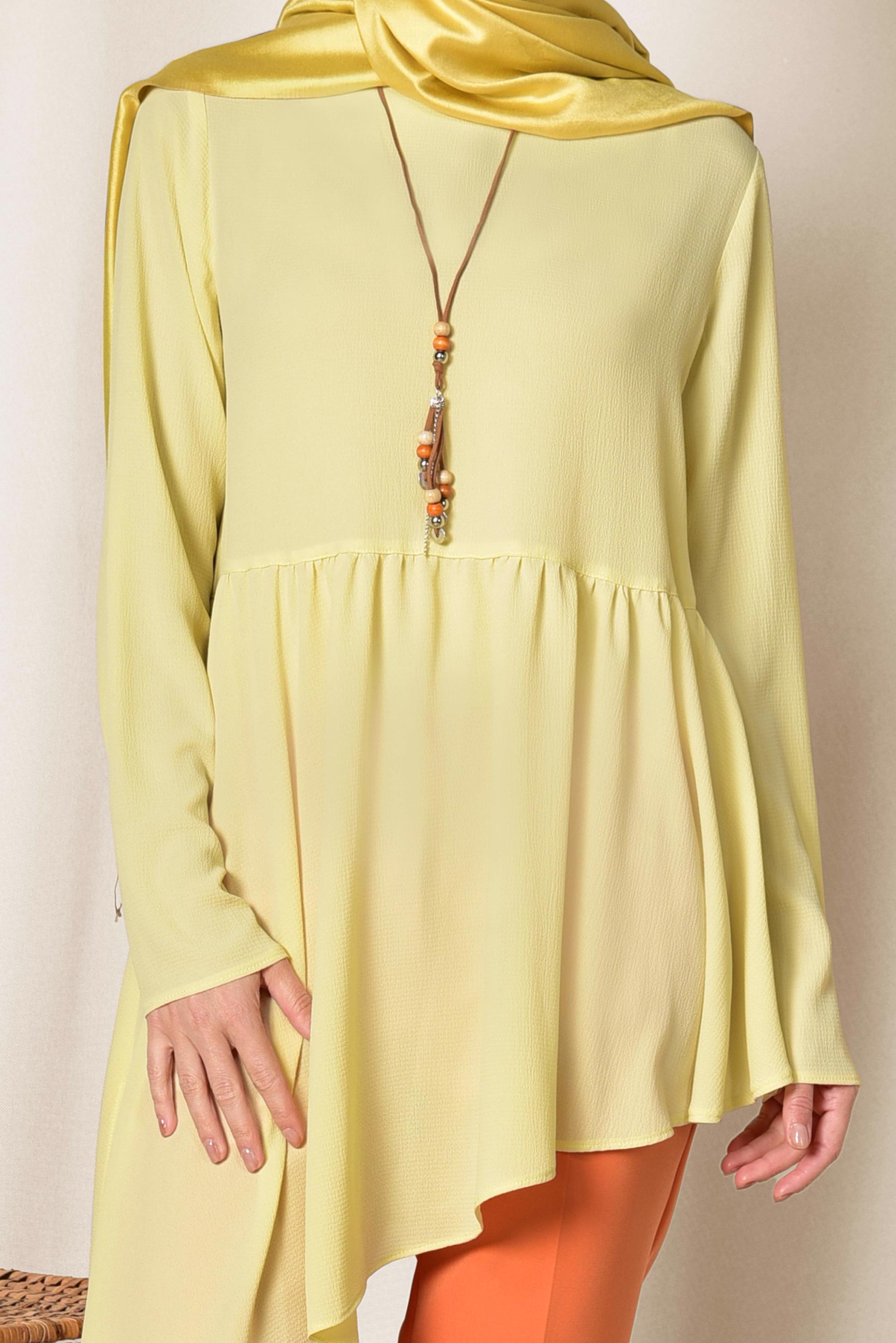 Tesettür giyim SARI ASİMETRİK KESİM VOLANLI TUNİK 4864