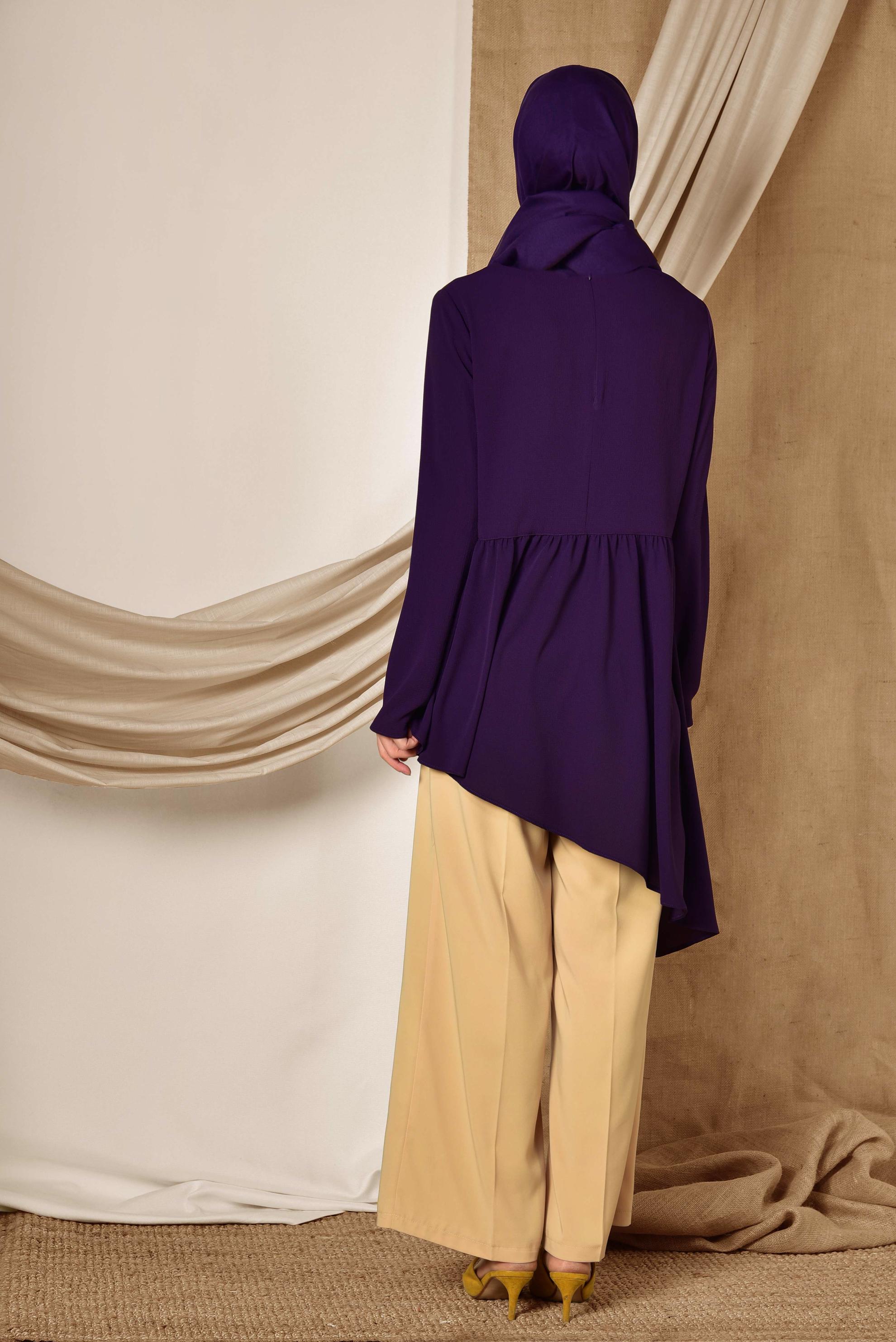 Tesettür giyim MOR ASİMETRİK KESİM VOLANLI TUNİK 4864