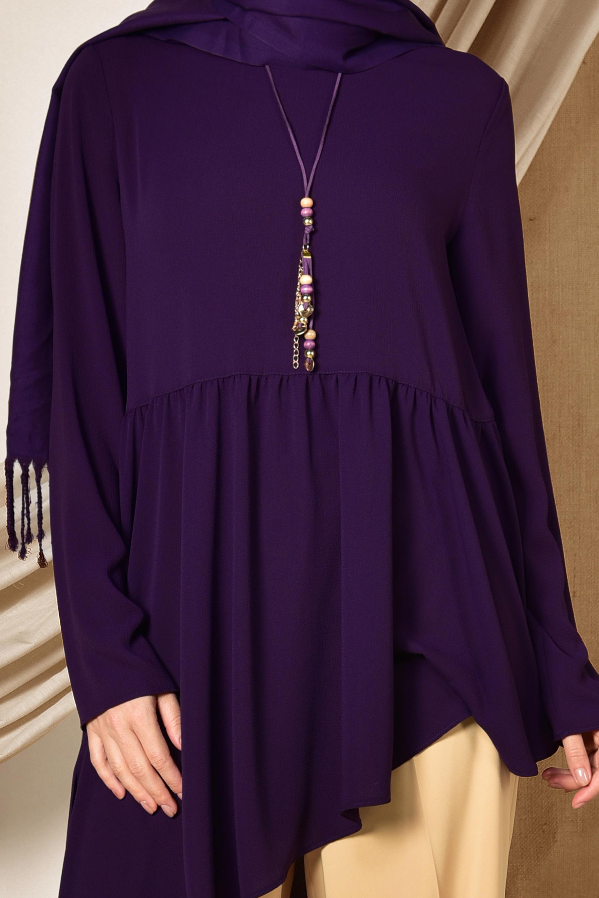 Tesettür giyim MOR ASİMETRİK KESİM VOLANLI TUNİK 4864