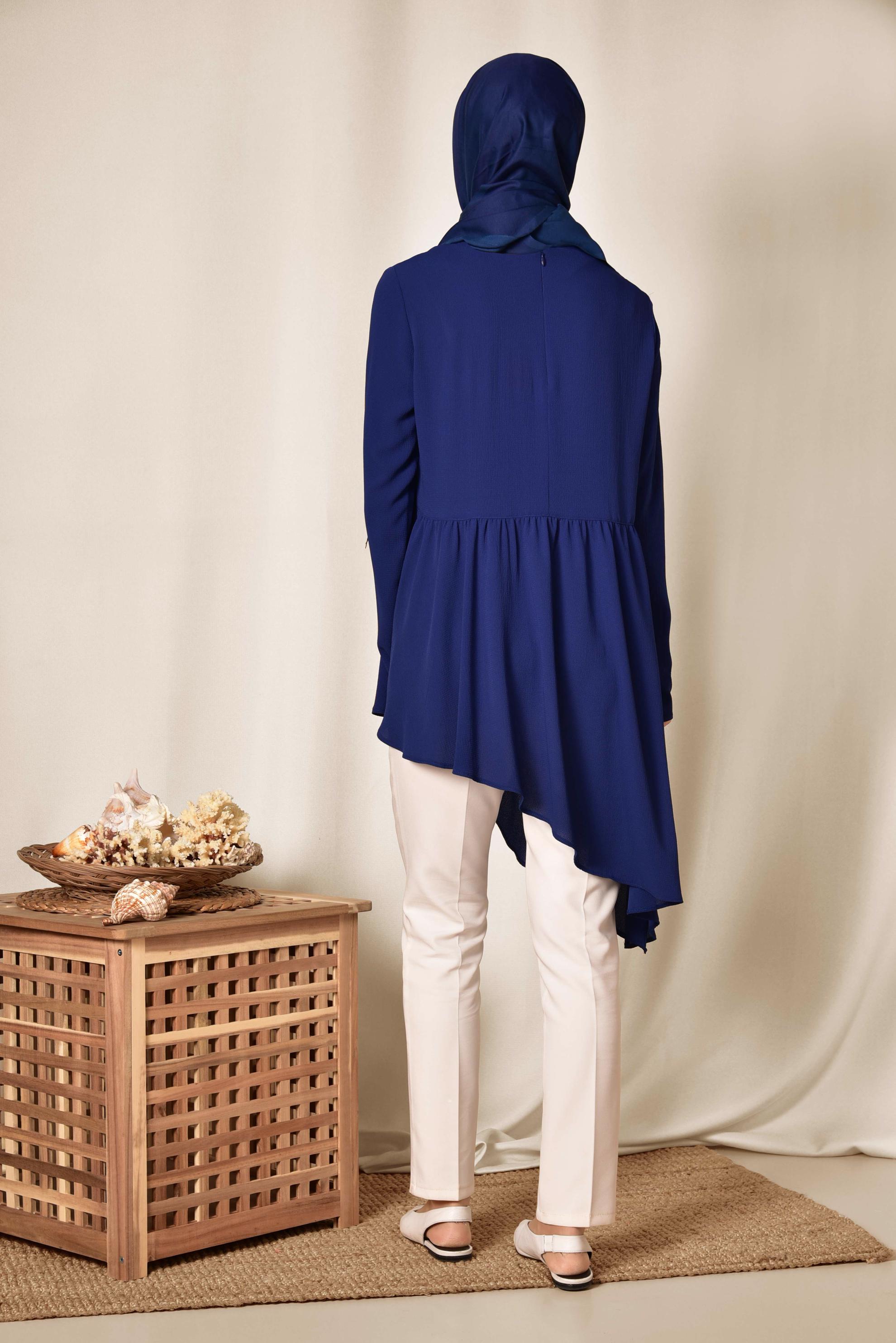 Tesettür giyim LACİVERT ASİMETRİK KESİM VOLANLI TUNİK 4864