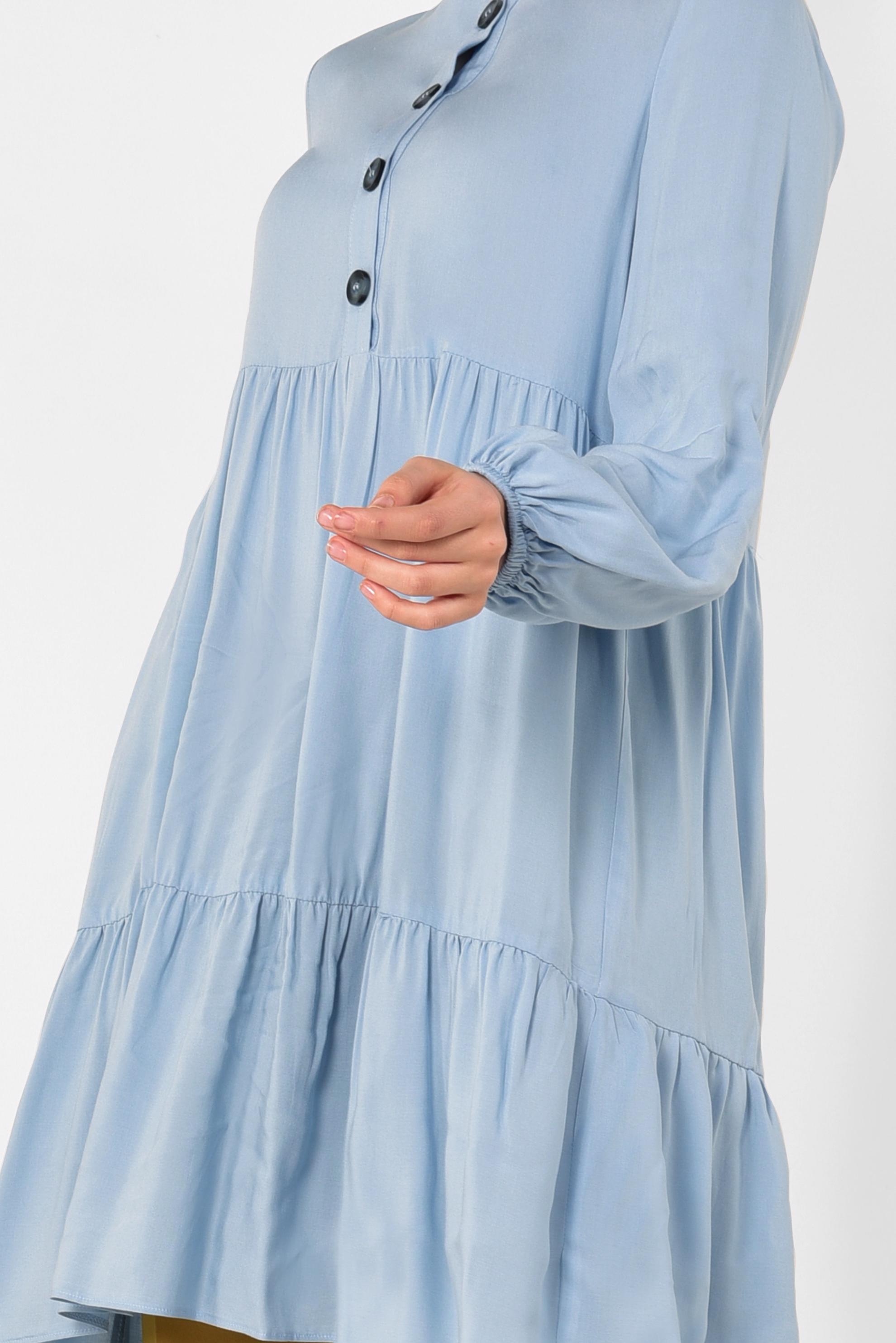 Tesettür giyim MAVİ GENİŞ KESİM DÜĞMELİ TUNİK 4868