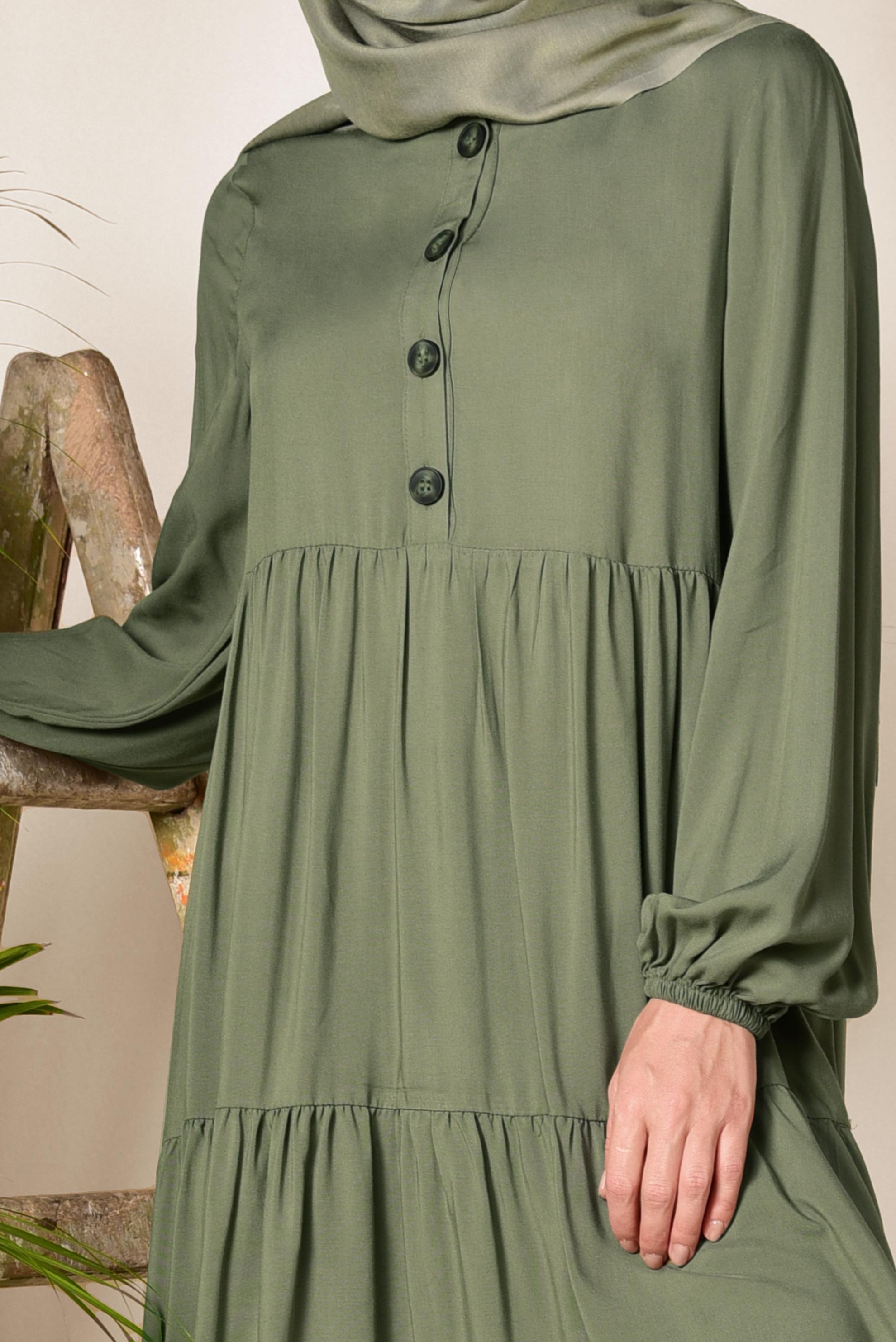 Tesettür giyim HAKİ GENİŞ KESİM DÜĞMELİ TUNİK 4868