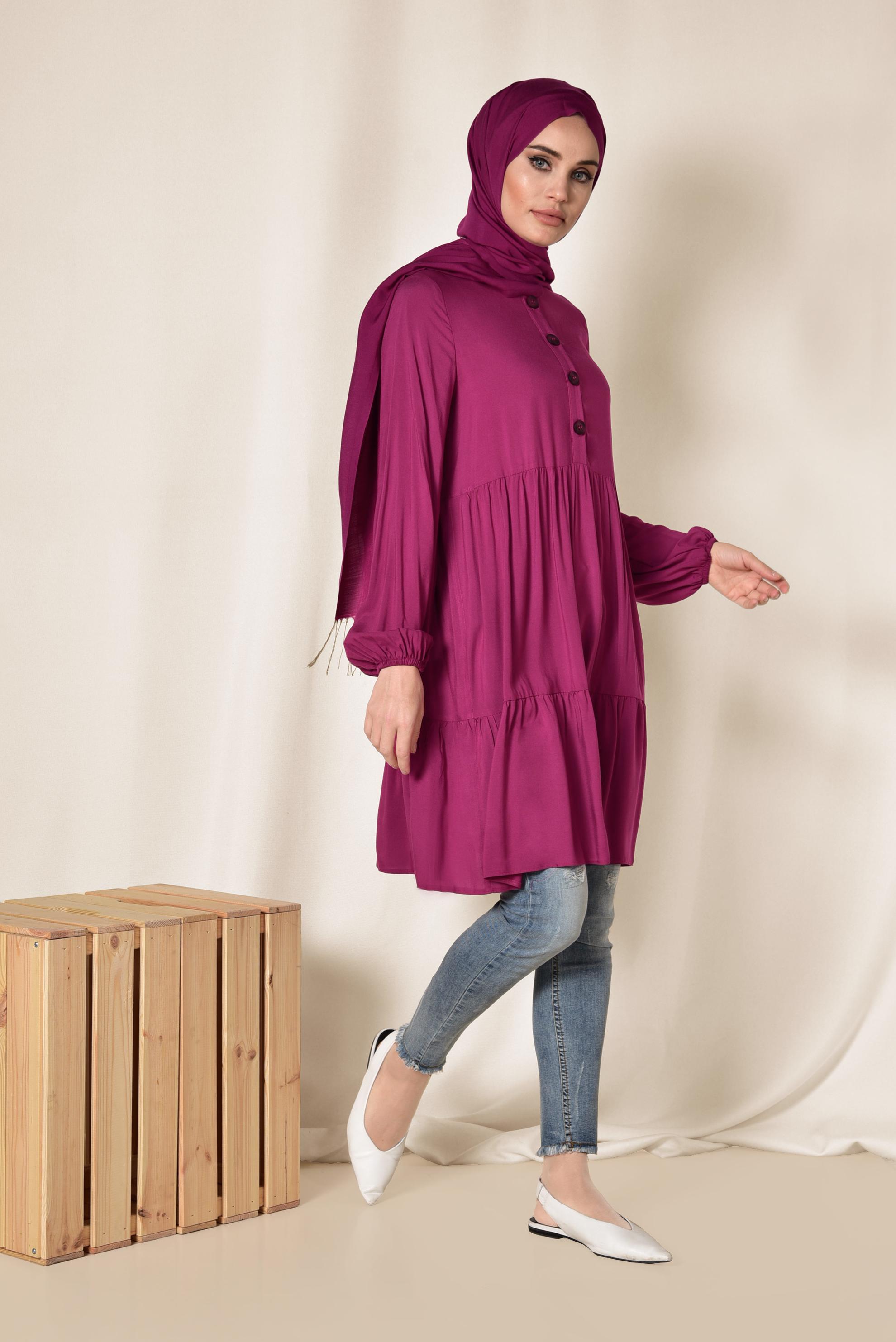Tesettür giyim MOR GENİŞ KESİM DÜĞMELİ TUNİK 4868