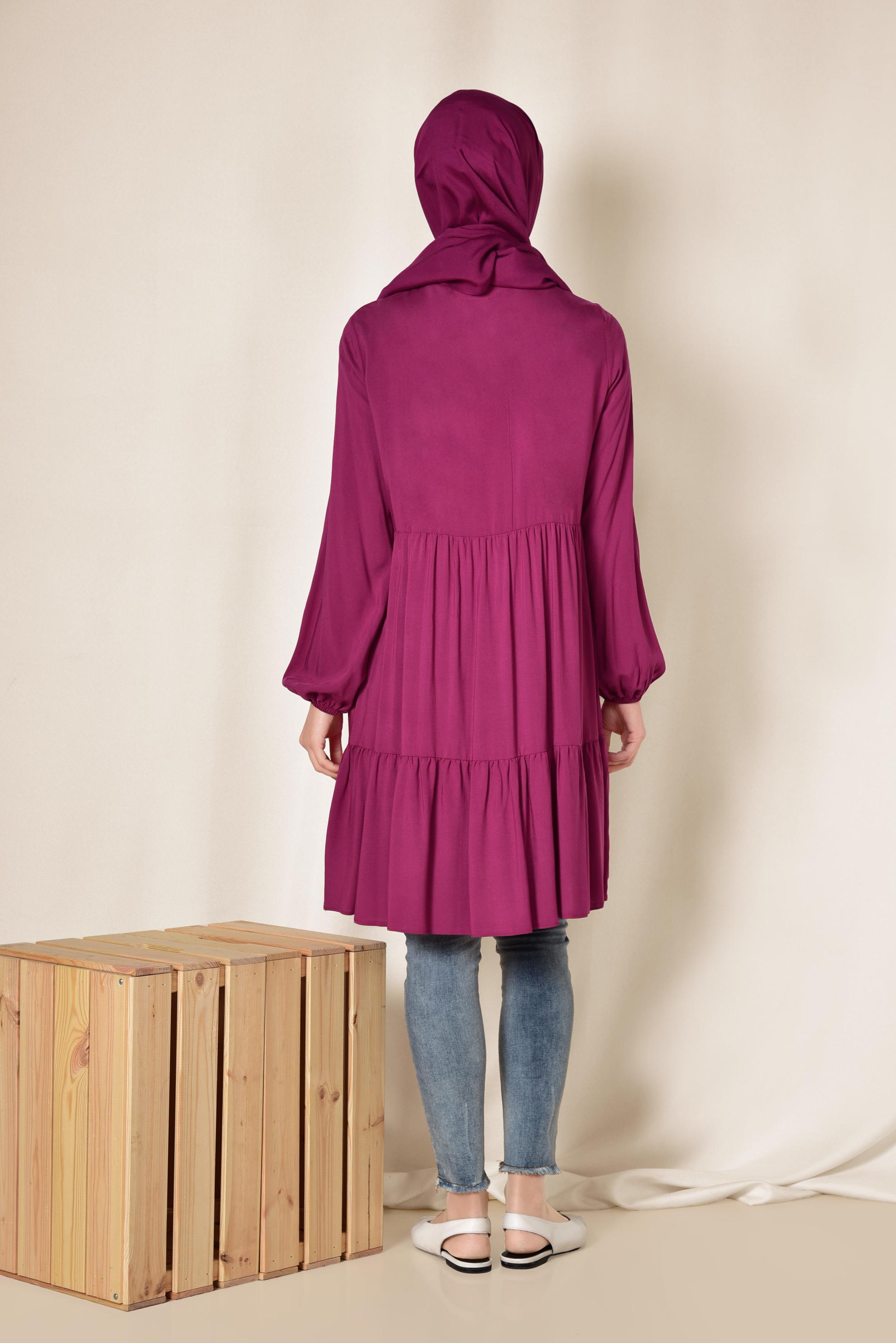 Tesettür giyim MOR GENİŞ KESİM DÜĞMELİ TUNİK 4868