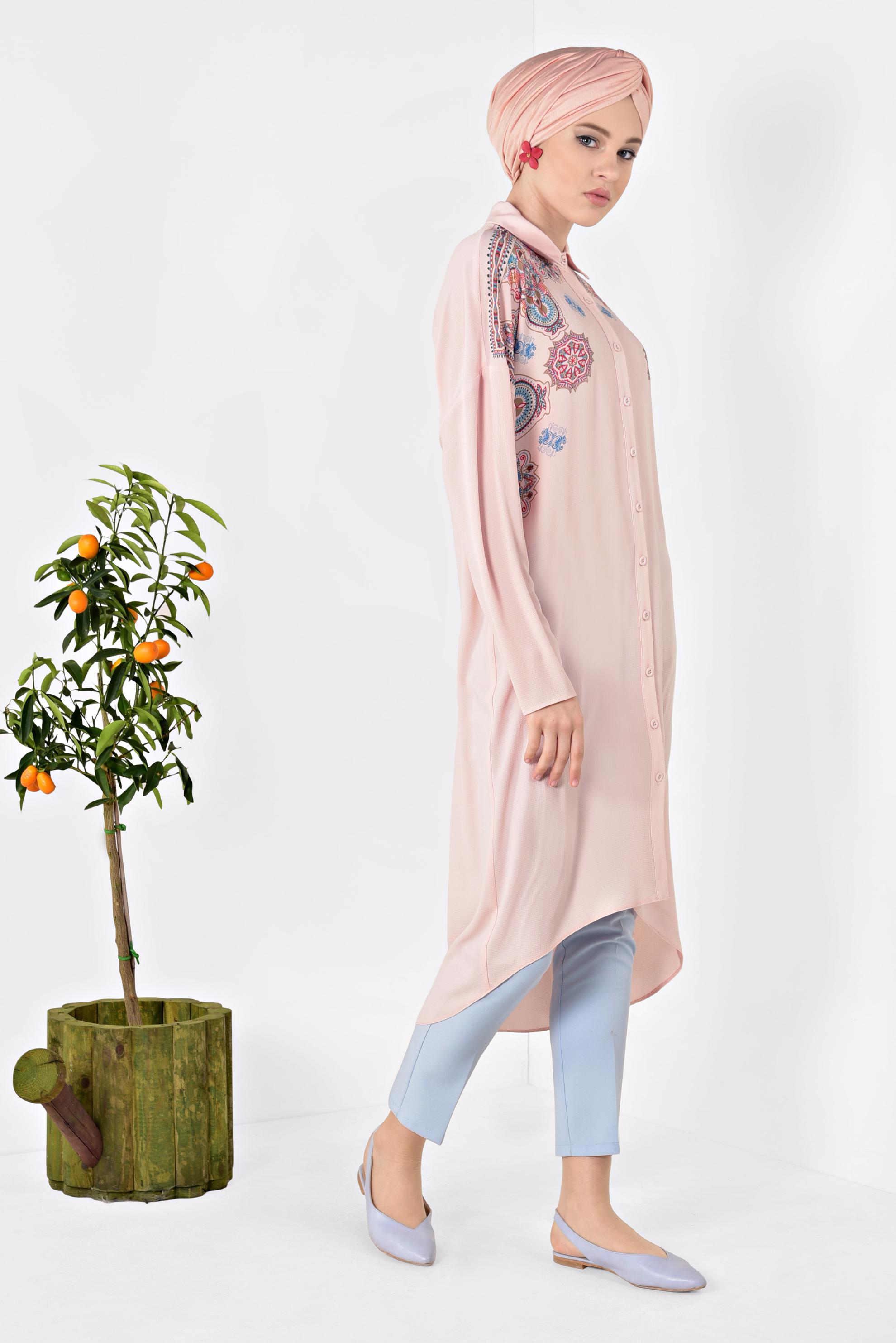 Tesettür giyim PUDRA MANDALA DESENLİ TUNİK 4875